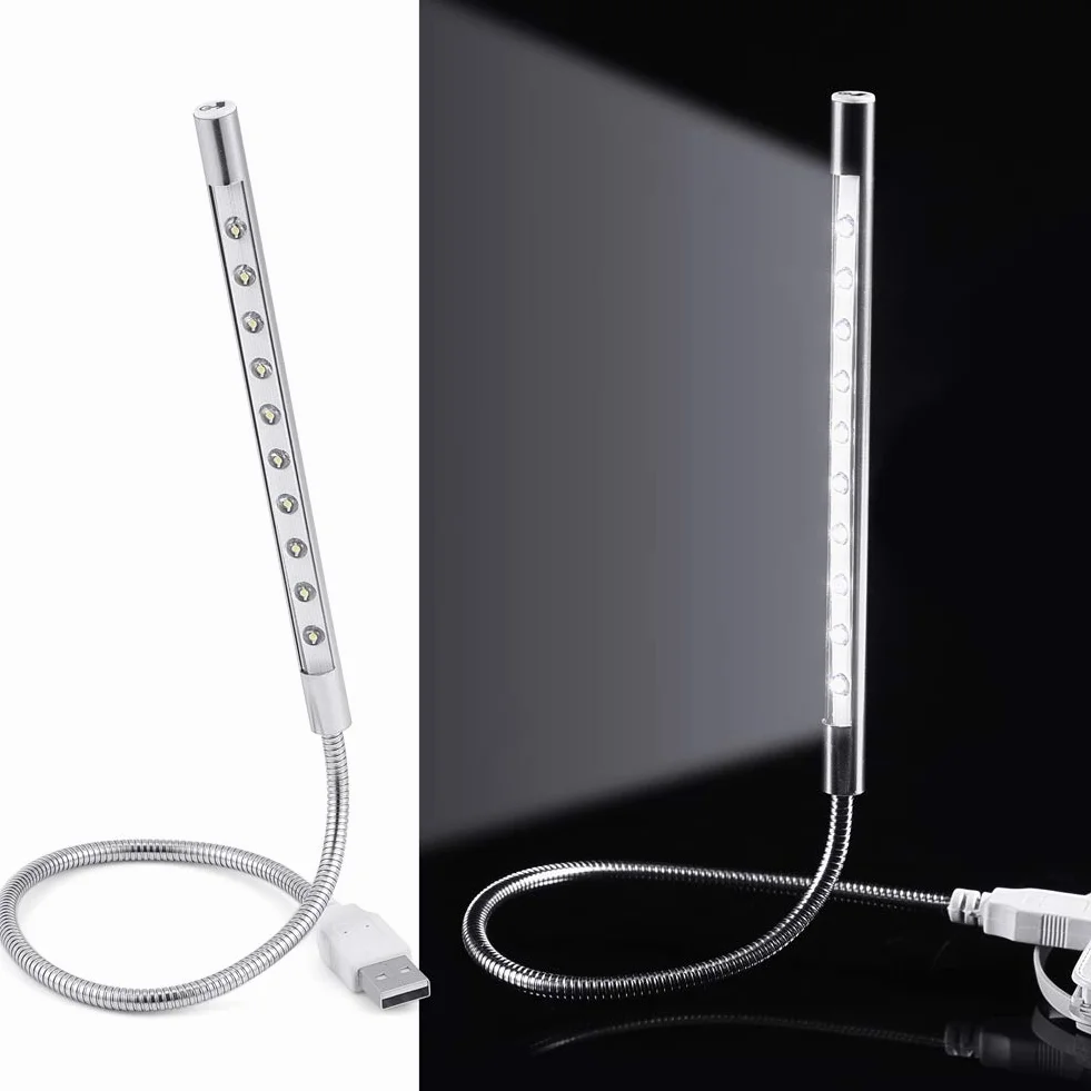 Lampa do Laptopa LED 1W USB Przenośna Klawiatura 10 Szt. Srebro