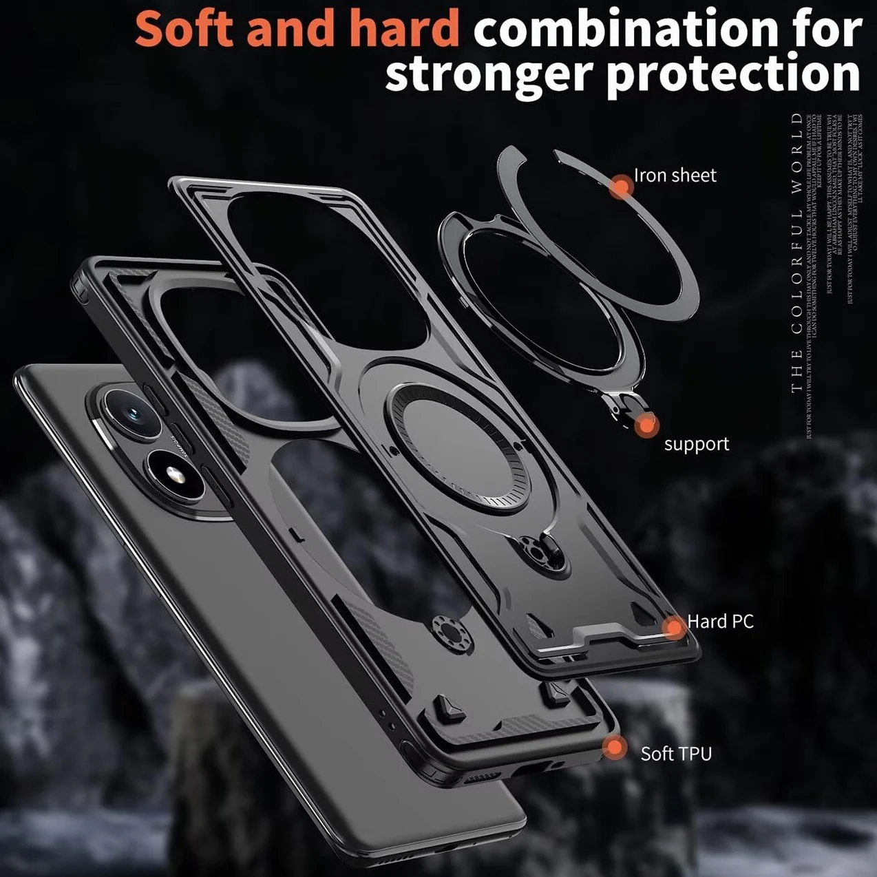 Etui do Xiaomi Redmi Note 14 Pro Plus 5G / Note 14 Pro+ 5G i szkło hartowane*2, wytrzymałe etui z podstawkami i uchwytem na pierścień - czarne