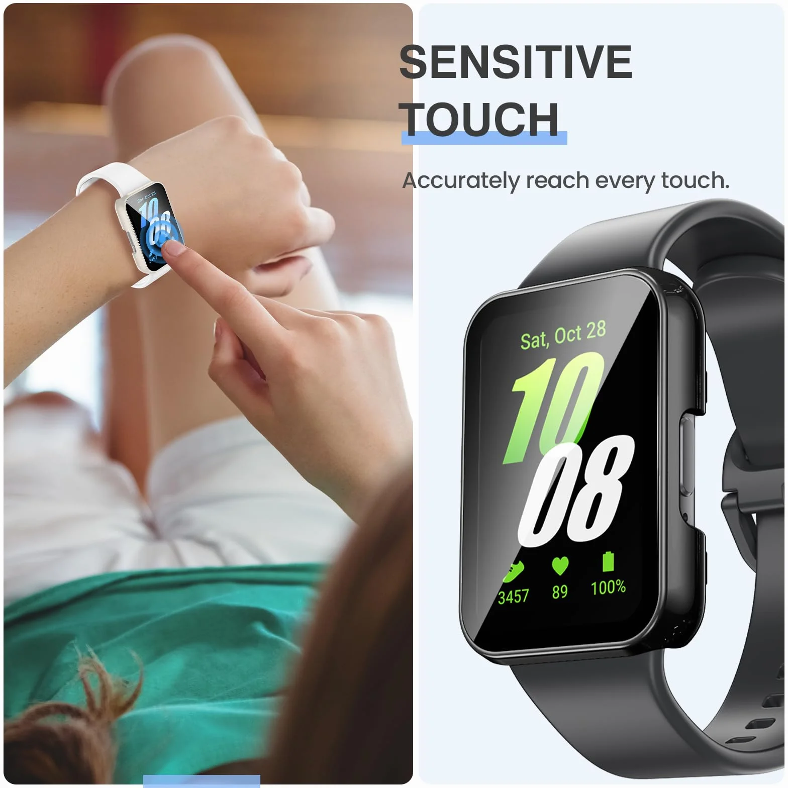 Kamita Etui ochronne na ekran do Samsung Galaxy Watch Fit 3 z folią ze szkła hartowanego, twarde etui z poliwęglanu odporne na zarysowania etui ochronne (przezroczyste + czarne + białe)