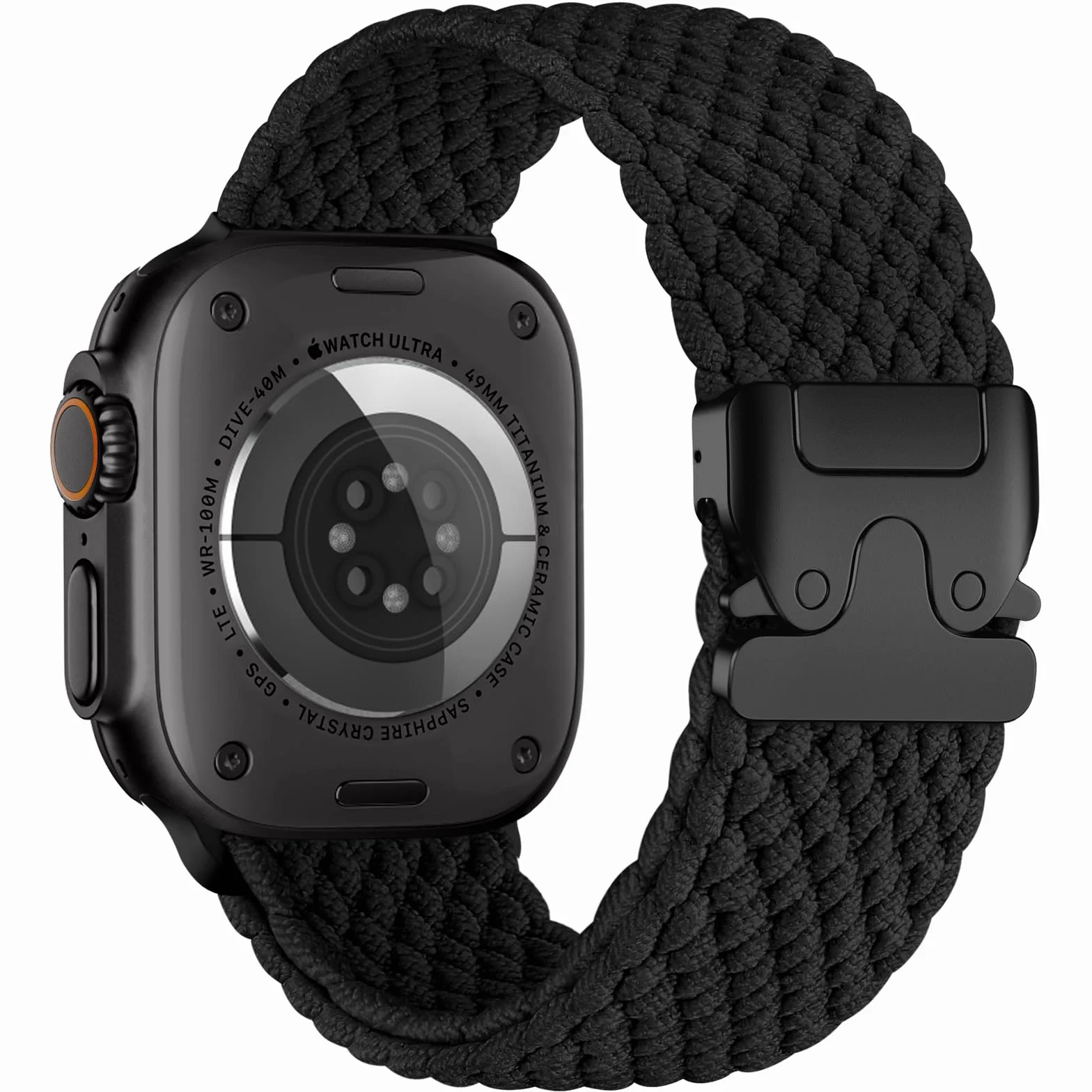 Plecione opaskie kompatybilne z Apple Watch Ultra 2, 49mm 46mm 45mm 44mm 42mm - tkaninowe sportowe nylonowe opaskie dla mężczyzn i kobiet na iWatch Ultra 3 Series 11 10 9 8 7 6 5 4 3 SE, czarne