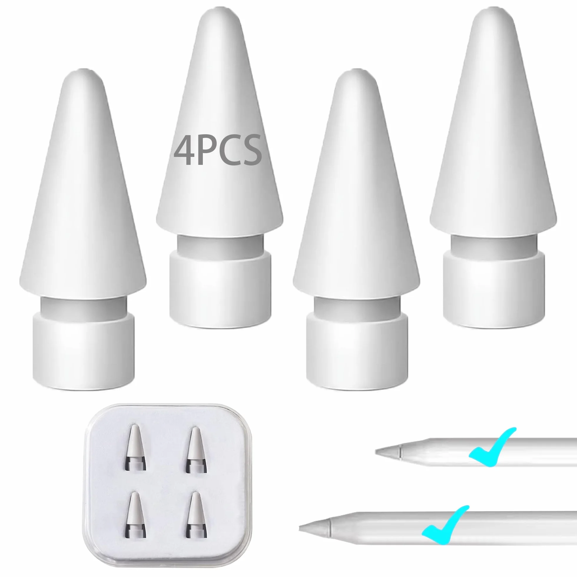 Końcówki wymienne do Apple Pencil, trwałe końcówki do Apple Pencil 1./2. generacji, z pudełkiem do przechowywania, 4 końcówki wymienne do Apple Pencil Tips