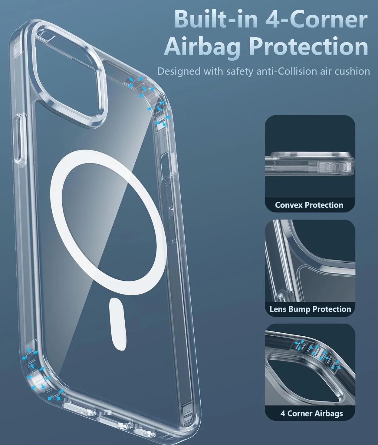 FNTCASE Przezroczyste etui do iPhone'a 14/13, magnetyczne, ochrona przed upadkiem klasy wojskowej, nieżółknące etui na telefon komórkowy, wytrzymałe, trwałe, odporne na wstrząsy, 6,1” (przezroczyste)