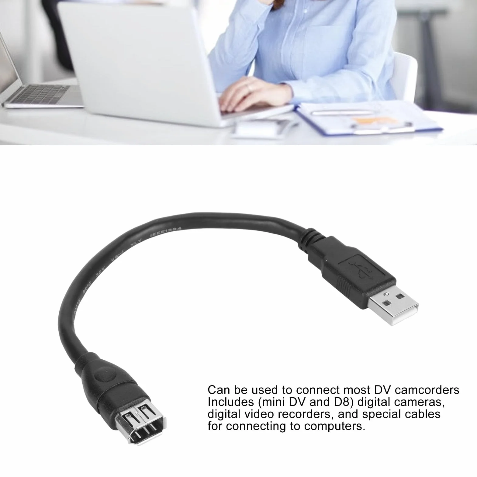 Firewire 1394 6-pinowy Kabel Adaptera USB, Firewire IEEE 1394 6-pinowy żeński Adapter USB na Męski Konwerter do Drukarki, Aparatu Cyfrowego, Skanera