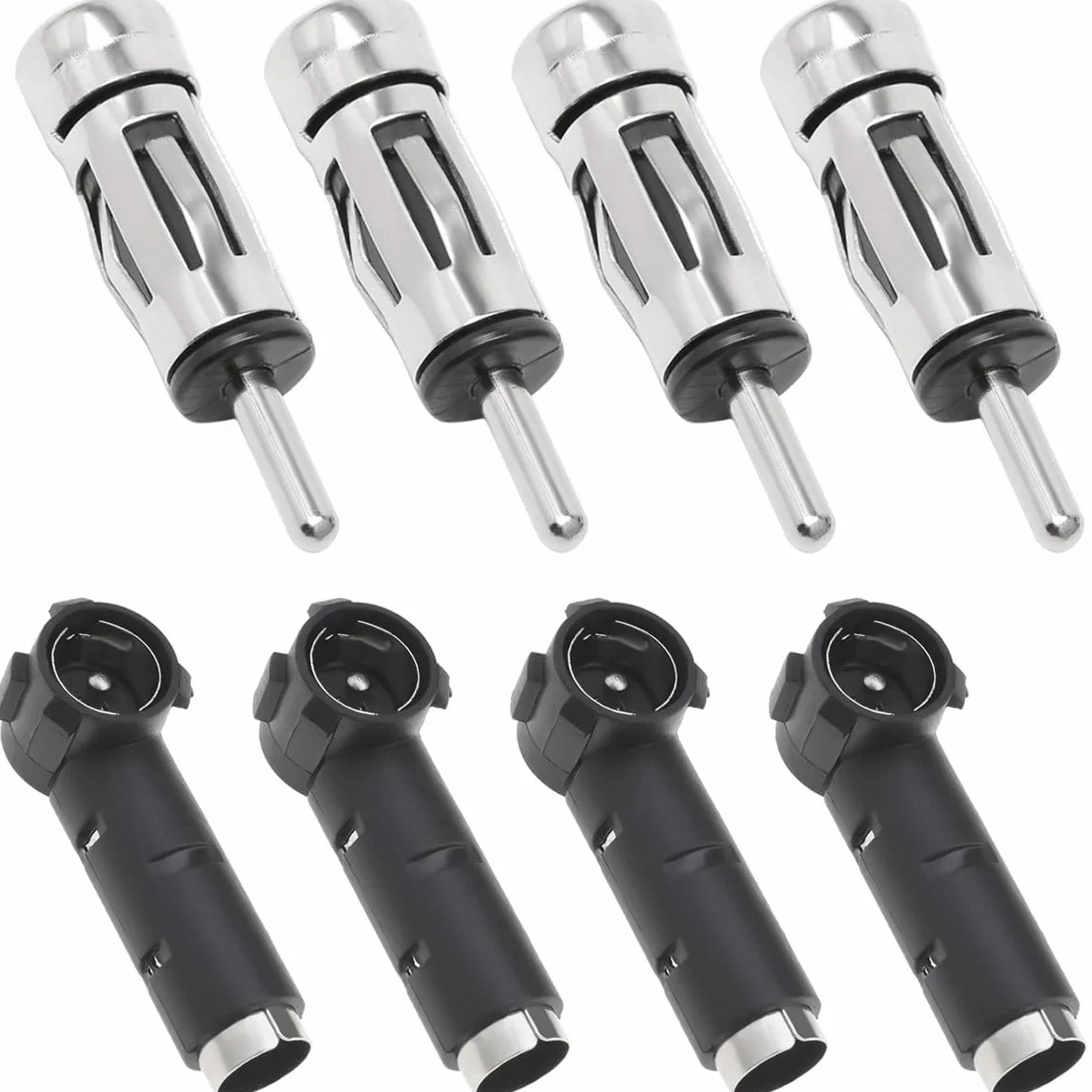 Adapter antenowy DIN - ISO złącze antenowe wtyczka wtyczka samochodowa wtyczka radio samochodowe adapter uniwersalny adapter do radia samochodowego (srebrny + czarny) - 8 szt