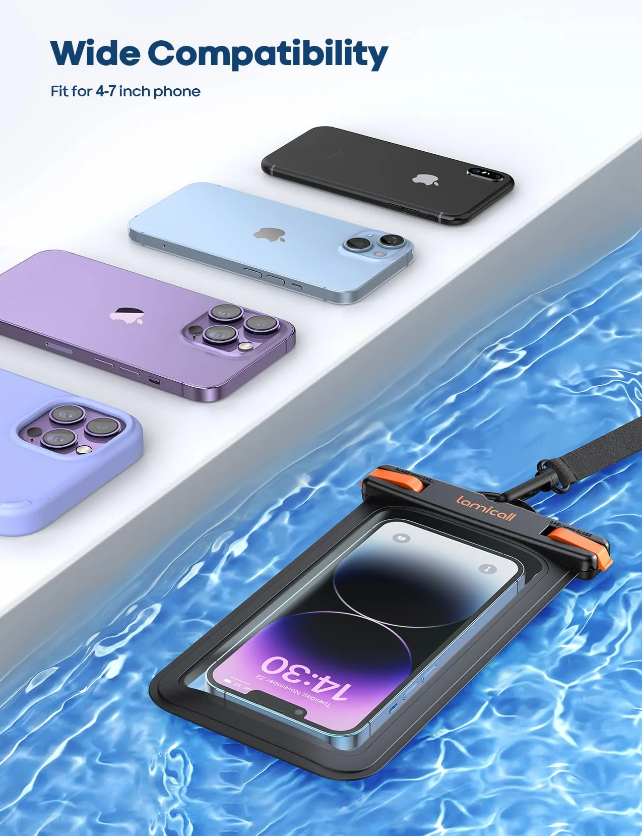 Lamicall Wodoszczelne etui na telefon komórkowy IPX8 do iPhone 17 16 15 14 13 12 Pro Max 7"