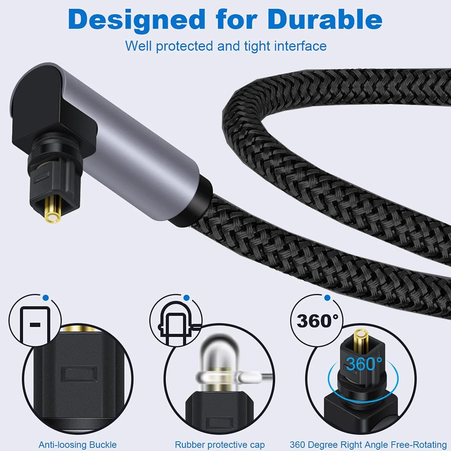 Optyczny Kabel Audio S/PDIF, Cyfrowy Kabel Wyjściowy Audio, w Plecionej Aluminiowej Osłonie do Zestawów Stereo, Soundbarów, kin Domowych, PS4 i Xbox (2m)