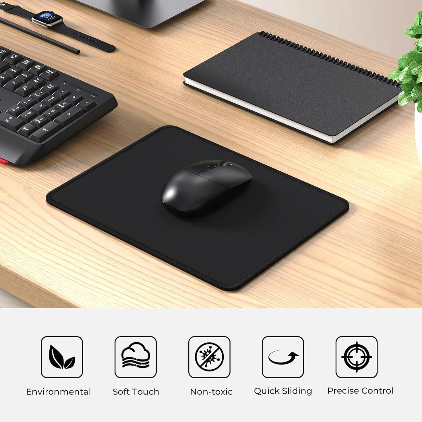 cimetech Podkładka pod mysz, 3 mm podkładka pod mysz komputerową z wysokiej jakości teksturą, antypoślizgowa gumowa podstawa, mała przenośna podkładka pod mysz do biura i gier - czarna