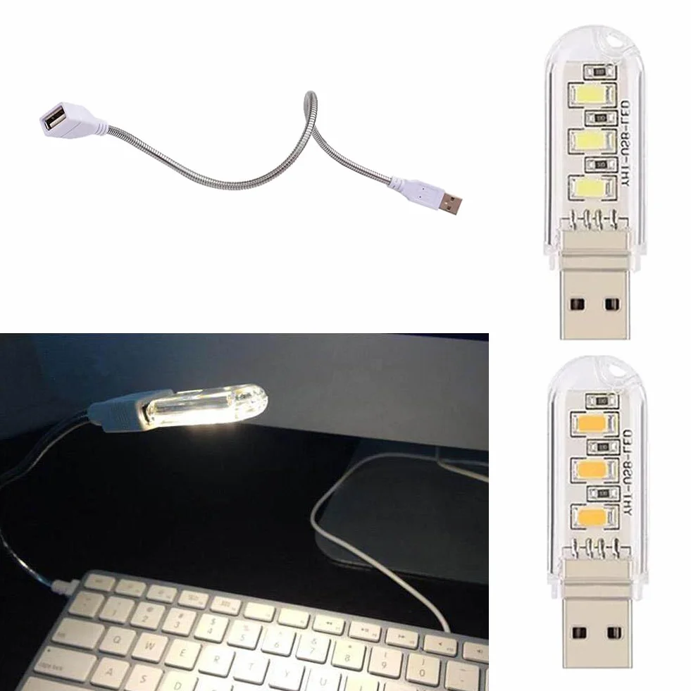 Cerioll LED do laptopa PC, lampka klawiatury komputera, mini przenośna lampa USB, lampa do komputera z 6 mieszanymi światłami LED USB (3 białe + 3 żółte)