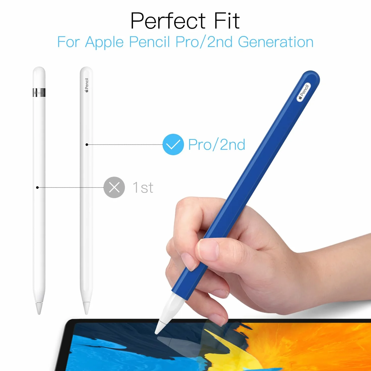 MoKo Pencil Case Compatible with Apple Pencil 2nd Gen, [2 Pieces] Silicone Pencil Holder Sleeve and Nib Cover, Protective Pencil Cover for Apple Pencil 2nd Generation, Dark Blue