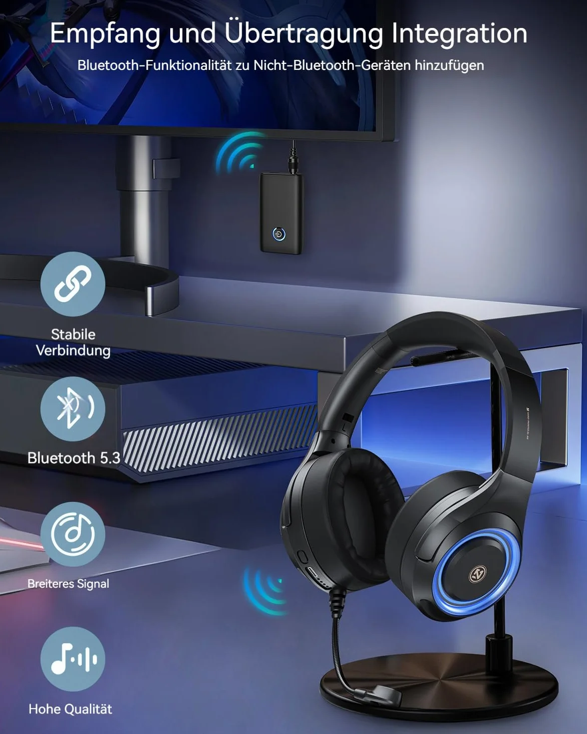 Bluetooth Adapter Audio, nadajnik Bluetooth 2 w 1, odbiornik nadajnika 5.3, gniazdo AUX 3,5 mm do słuchawek, głośników, samochodu, telewizora, ładowanie Type-C