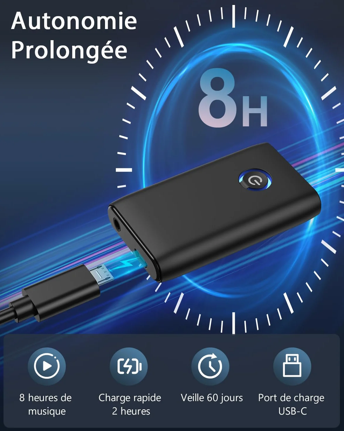 Bluetooth Adapter Audio, nadajnik Bluetooth 2 w 1, odbiornik nadajnika 5.3, gniazdo AUX 3,5 mm do słuchawek, głośników, samochodu, telewizora, ładowanie Type-C