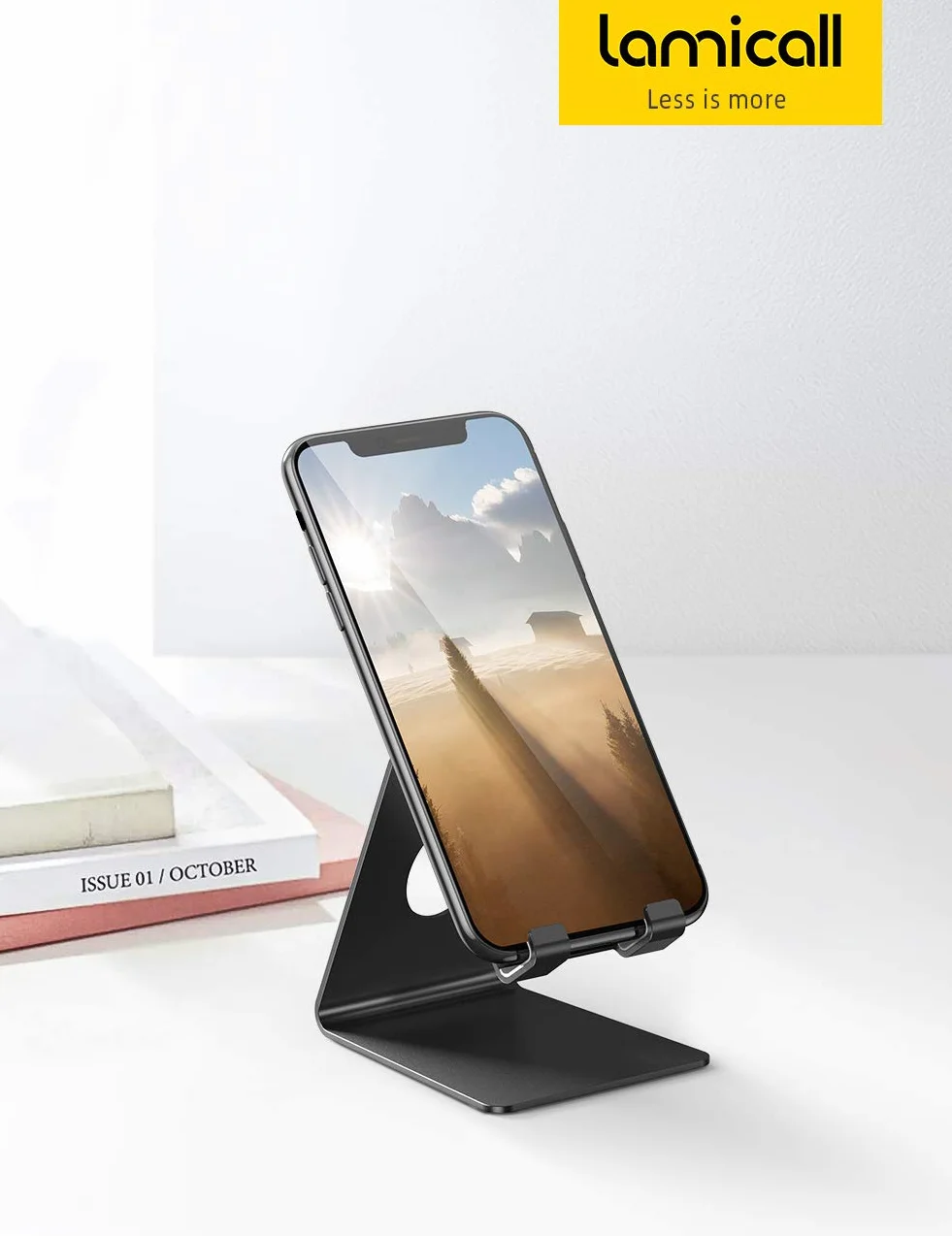 Lamicall stojak na telefon, uchwyt na telefon - Uniwersalny stojak, uchwyt na iPhone 12 Mini, 12 Pro Max, 11 Pro Xs Max X 8 7 6S Plus, HUAWEI, Samsung S10 S9 S8, inne smartfony - Czarny