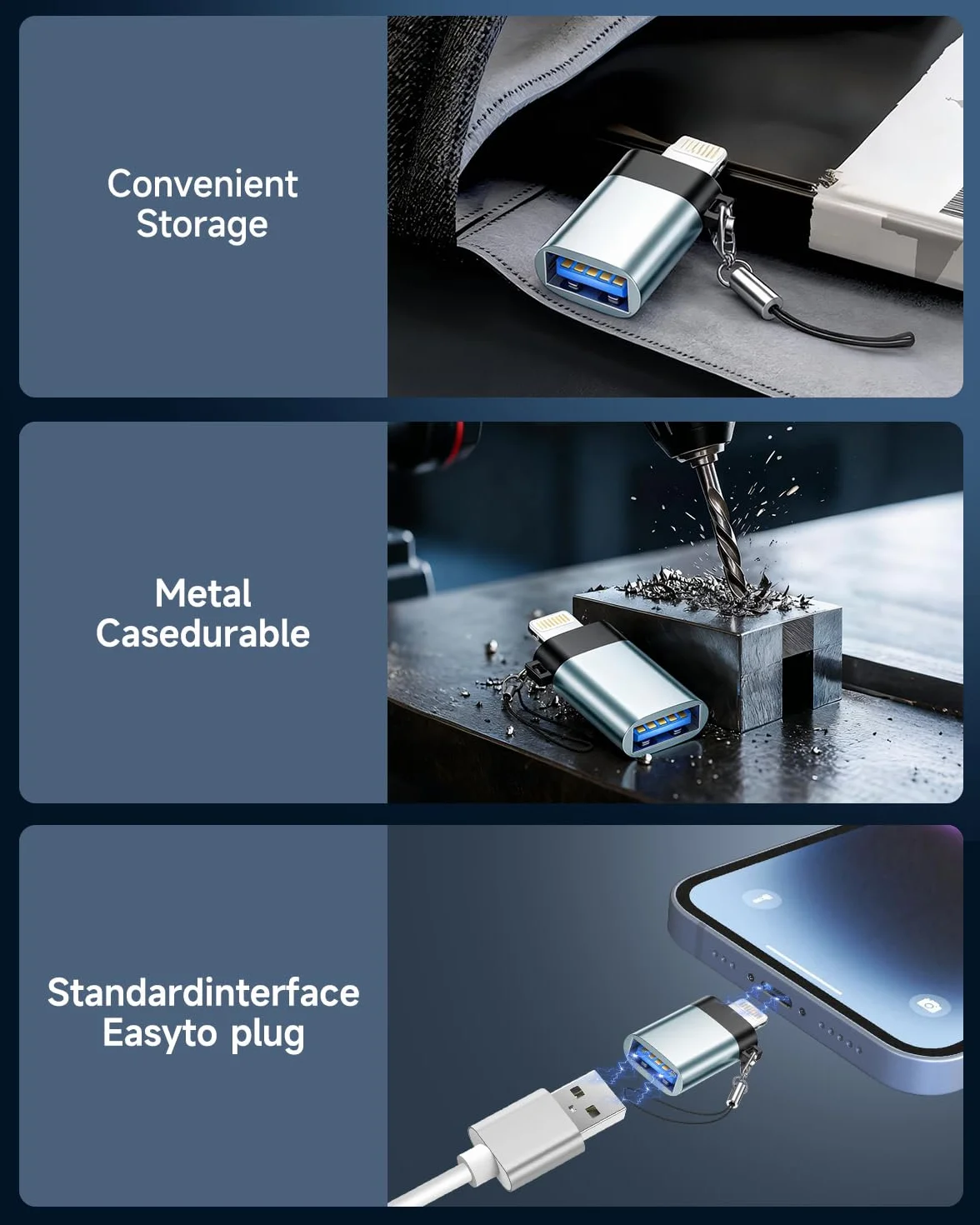 Adapter Lightning do USB OTG męski żeński szybki transfer danych iPhone 14/13/12/11/X/8/7 iPad 2 sztuk