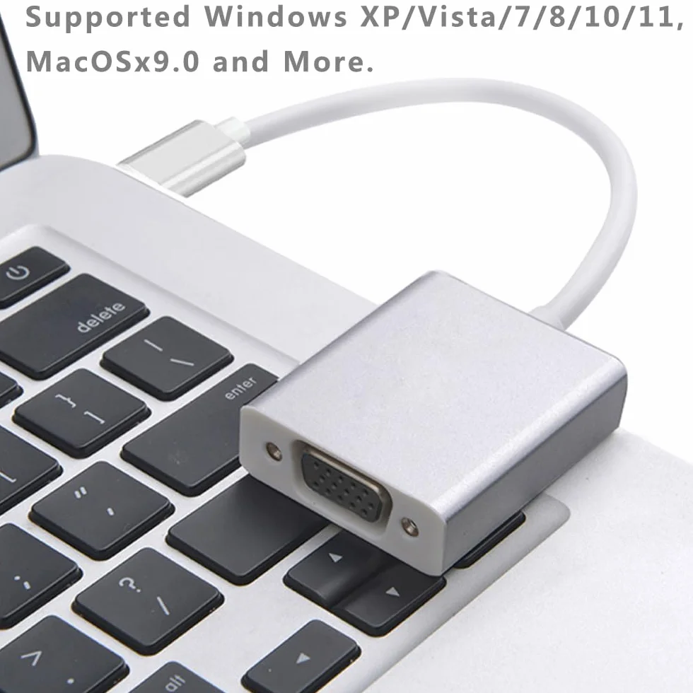Adapter USB C na VGA konwerter Thunderbolt 3 kompatybilny z MacBook Pro 2019 Samsung Galaxy srebrny
