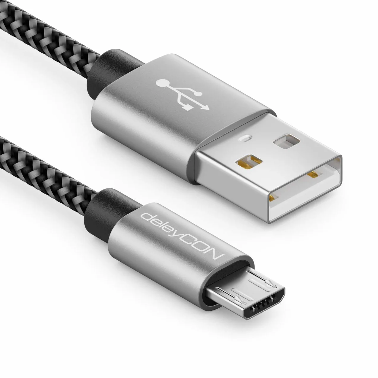 deleyCON 3,0m Nylonowy Kabel Micro USB - Kabel ładujący/danych, Metalowe Wtyki - ładowanie i Synchronizacja - Telefon, Smartfon, Tablet