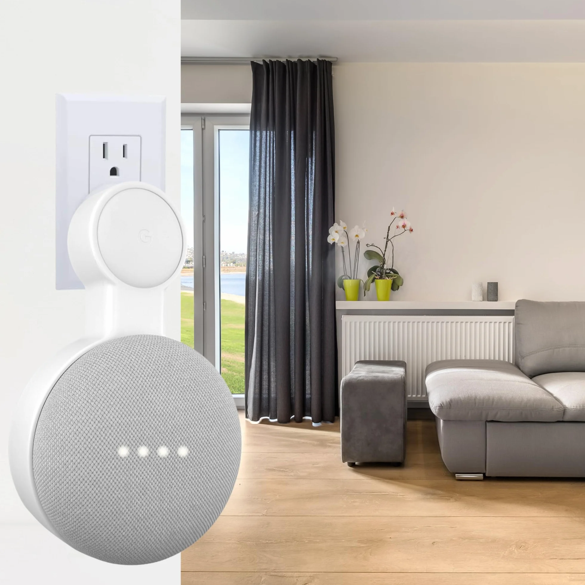 Sintron Uchwyt ścienny do gniazdka elektrycznego Google Nest Mini & Google Home Mini, oszczędność miejsca akcesorium z zarządzaniem kablami dla Google Smart Speakers 1. generacji i 2. generacji. Brak