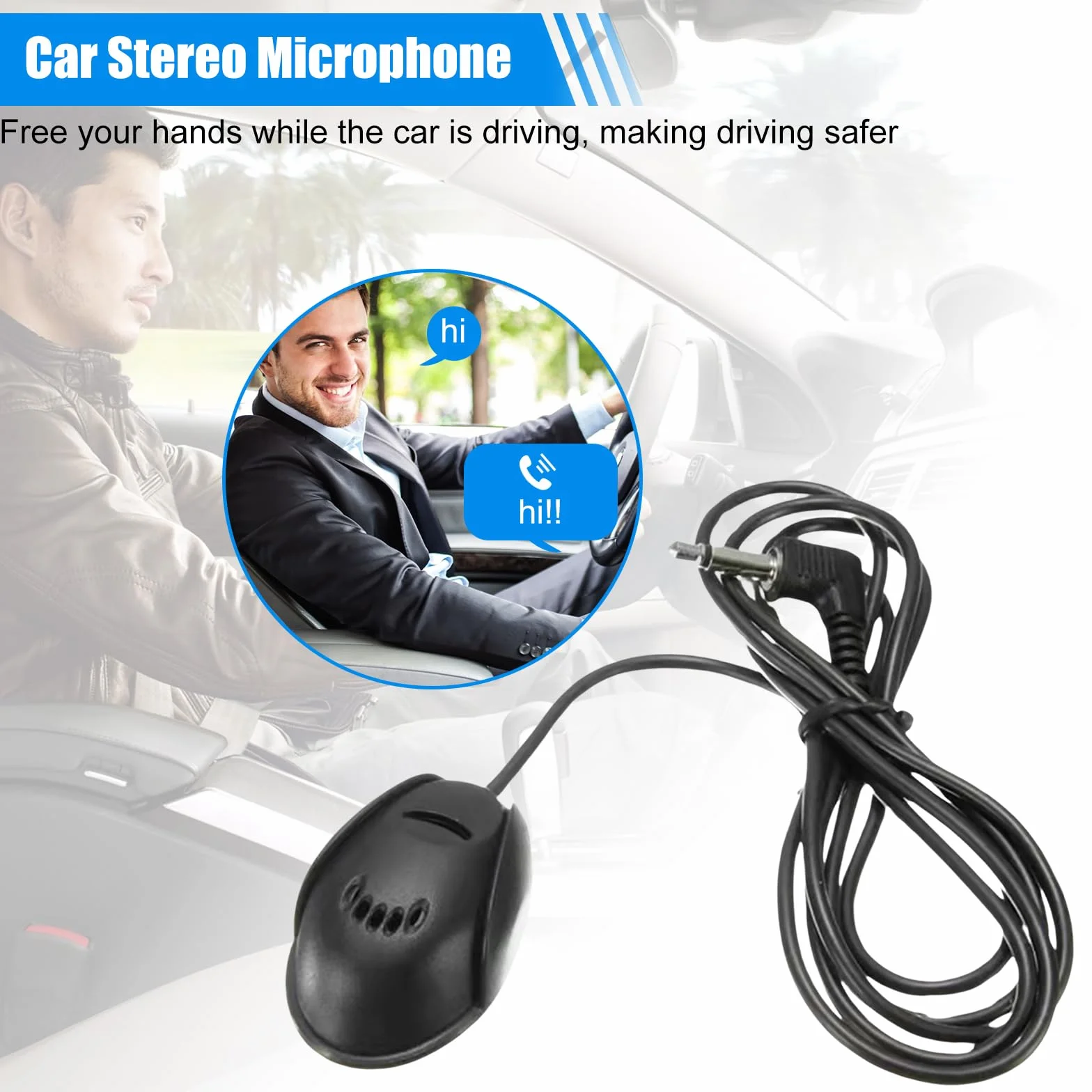 Mikrofon do radia samochodowego przenośny zewnętrzny kabel 3 m wtyczka jack 3,5 mm stereo
