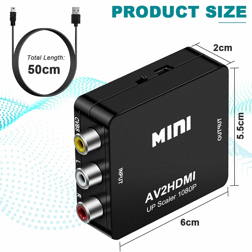 AXFEE Konwerter RCA na HDMI, konwerter AV na HDMI, 1080P Mini RCA Composite CVBS Video Audio Converter Adapter, obsługa PAL/NTSC dla TV/PC/ PS3/ STB/Xbox VHS/VCR/Blue-Ray odtwarzaczy DVD
