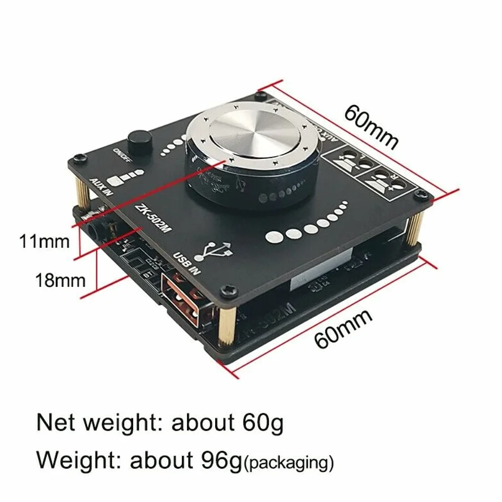 DollaTek ZK-502M Audio Mini 2.0 Stereo 50W+50W Bluetooth Digital Amplifier Module Home Cinema AUX USB