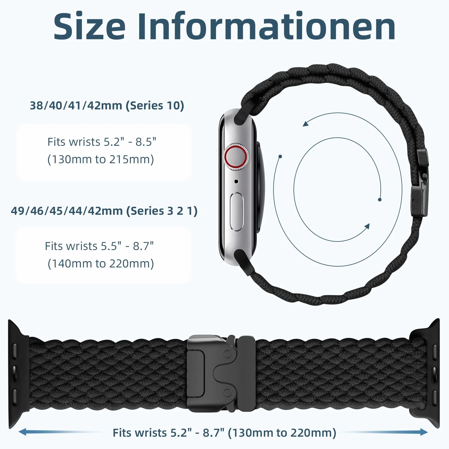 Plecione opaskie kompatybilne z Apple Watch Ultra 2, 49mm 46mm 45mm 44mm 42mm - tkaninowe sportowe nylonowe opaskie dla mężczyzn i kobiet na iWatch Ultra 3 Series 11 10 9 8 7 6 5 4 3 SE, czarne