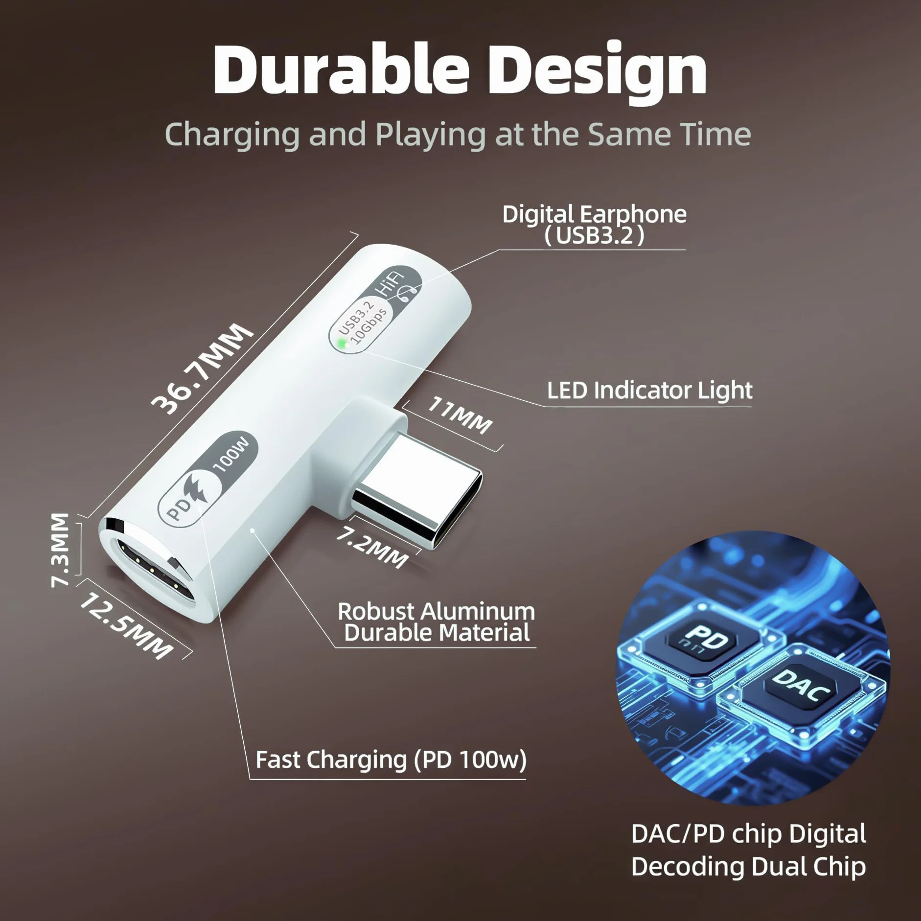 USB-C Ładowarka słuchawkowa Adapter – 2 w 1 adapter audio & szybkie ładowanie 100 W dla urządzeń z portem typu C takich jak laptopy tablety i smartfony – Biały
