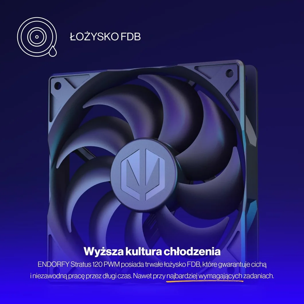 ENDORFY Stratus 120 PWM Wentylator PC 120 mm, Cichy Wentylator PWM, Łożysko FDB, Fan Stop, 1400 RPM, Chłodzenie Obudowy i Radiatorów, Czarny