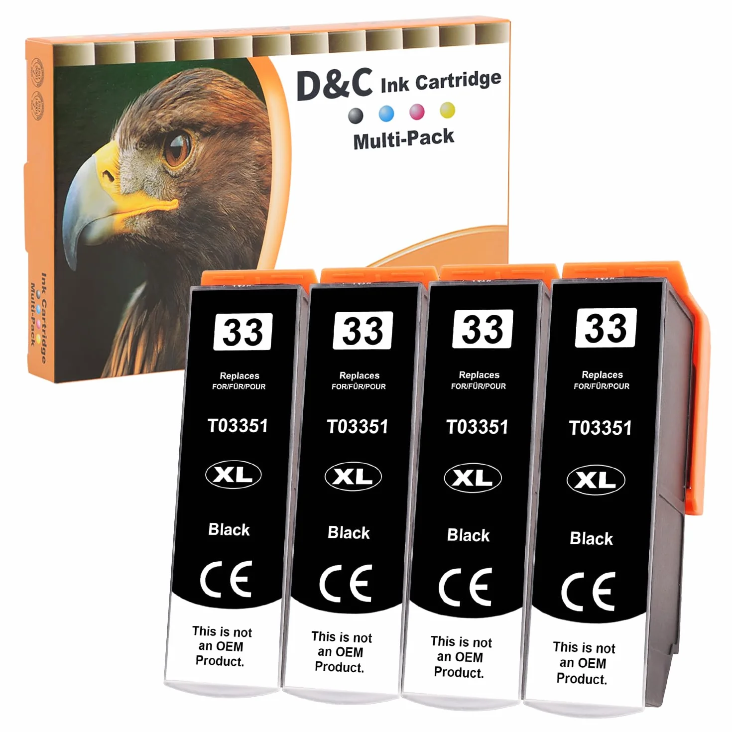 D&C 33XL wkłady do drukarek, kompatybilne z Epson 33XL, czarne wkłady do drukarek Expression Premium XP-7100 XP-830 XP-530 XP-540 XP-630 XP-645 XP-640 XP-900 XP-635 (4 czarne)