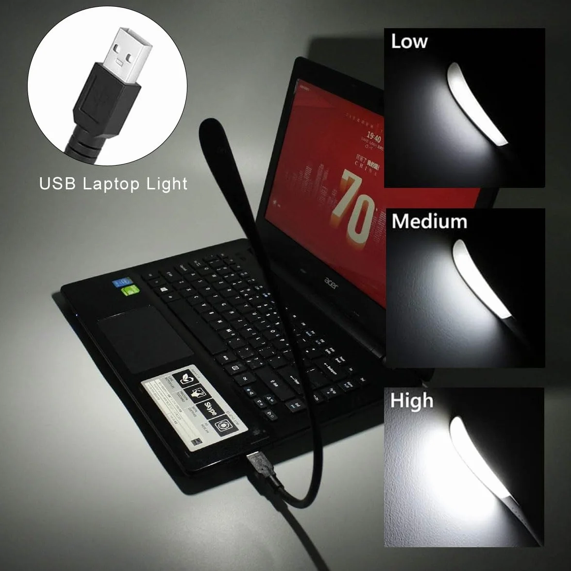 Lampa USB, możliwość ściemniania, lampa USB, lampka do czytania USB, 3-stopniowa regulacja jasności, lampka nocna LED, mini USB do laptopa, 14 diod LED, lampa typu łabędzia szyja, przełącznik