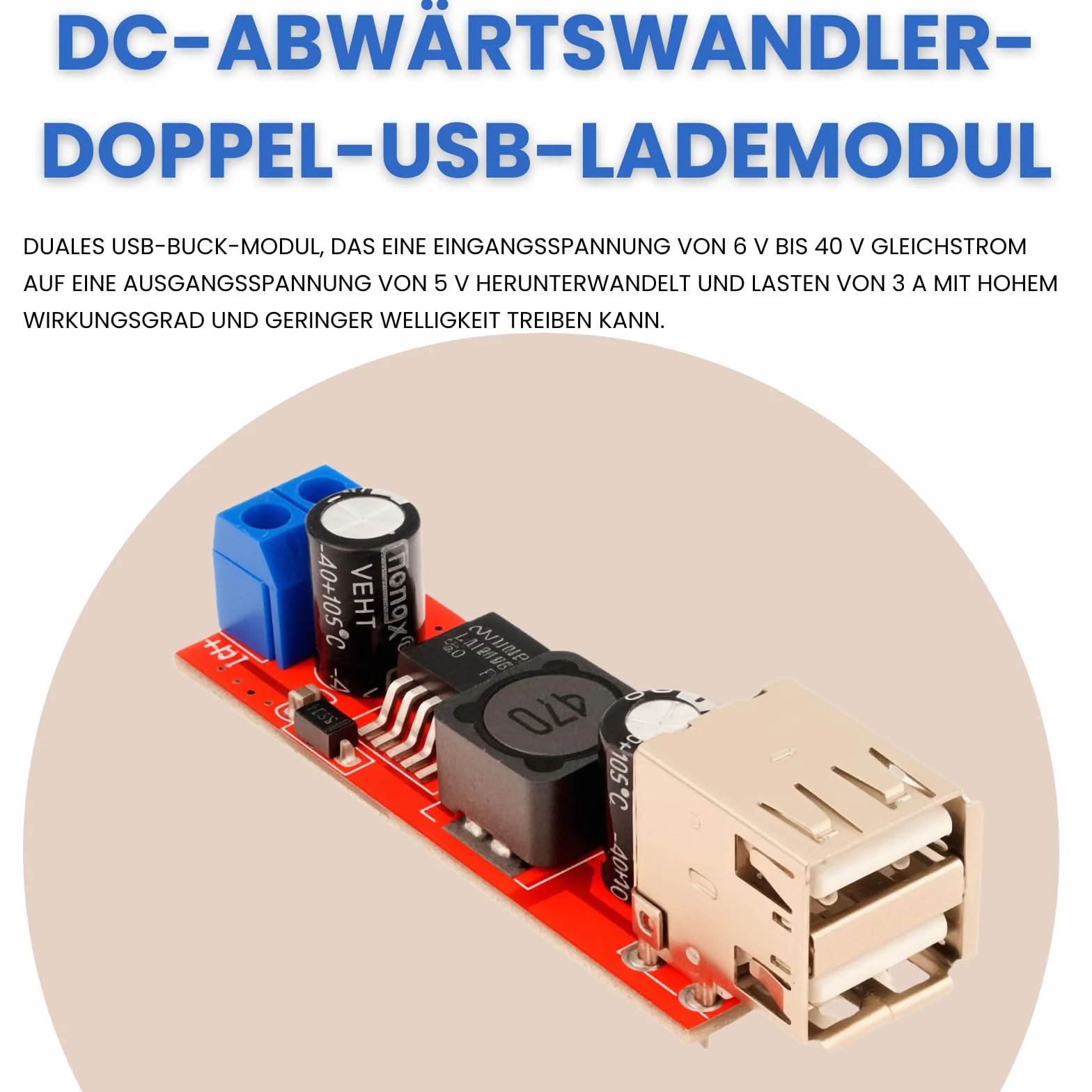 Podwójny konwerter USB DC-DC Step Down Converter 6 V-40 V do 5 V 3 A Buck Buck Power Supply Module (3 sztuki)