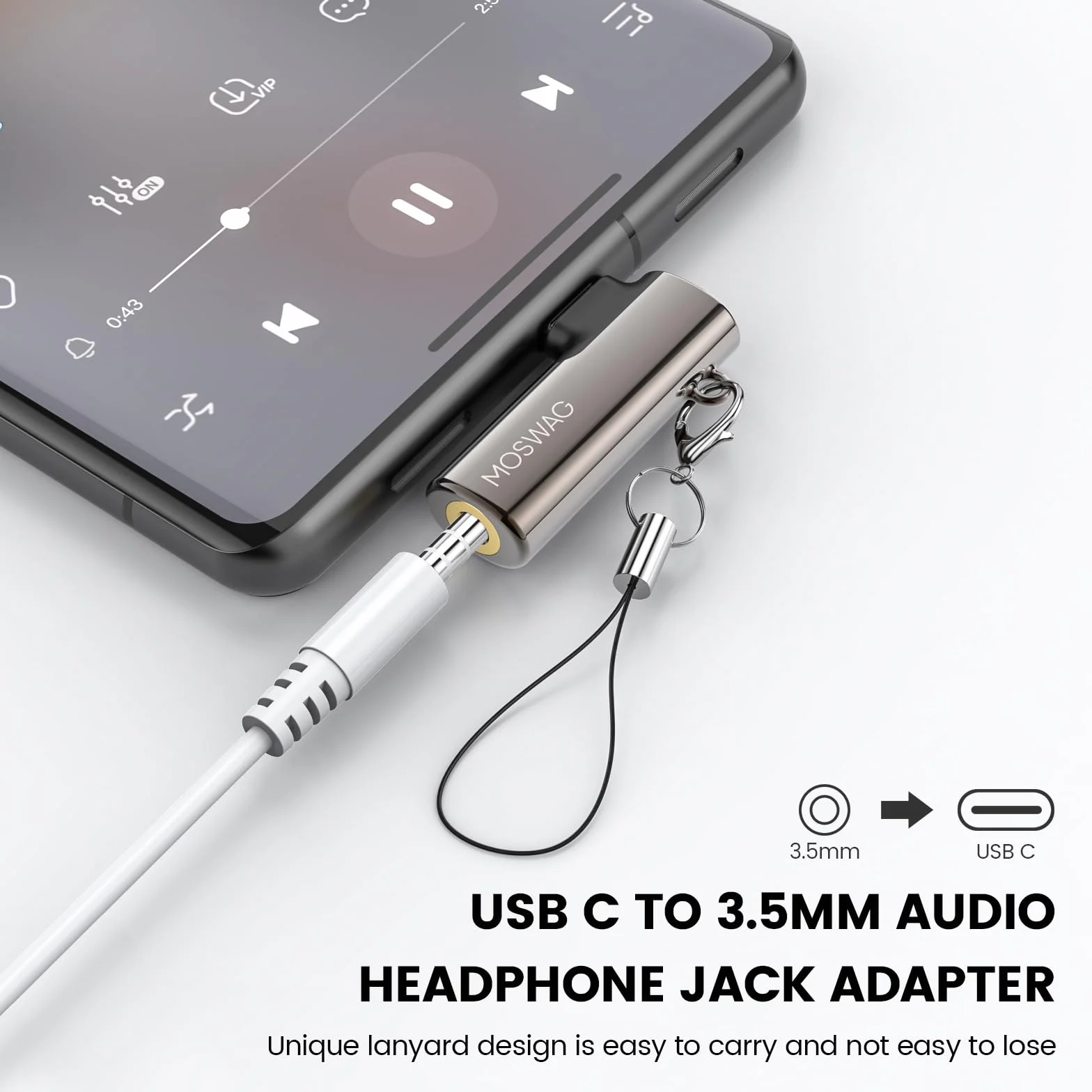 MOSWAG USB C do 3,5 mm Jack Typu C Adapter Prawy Angled do mikrofonu Audio Dongle Stop cynku Adapter słuchawkowy Kompatybilny z Samsung Galaxy S23 S22 S21 Ultra, Huawei P50/40/30, Mate 40/30/20
