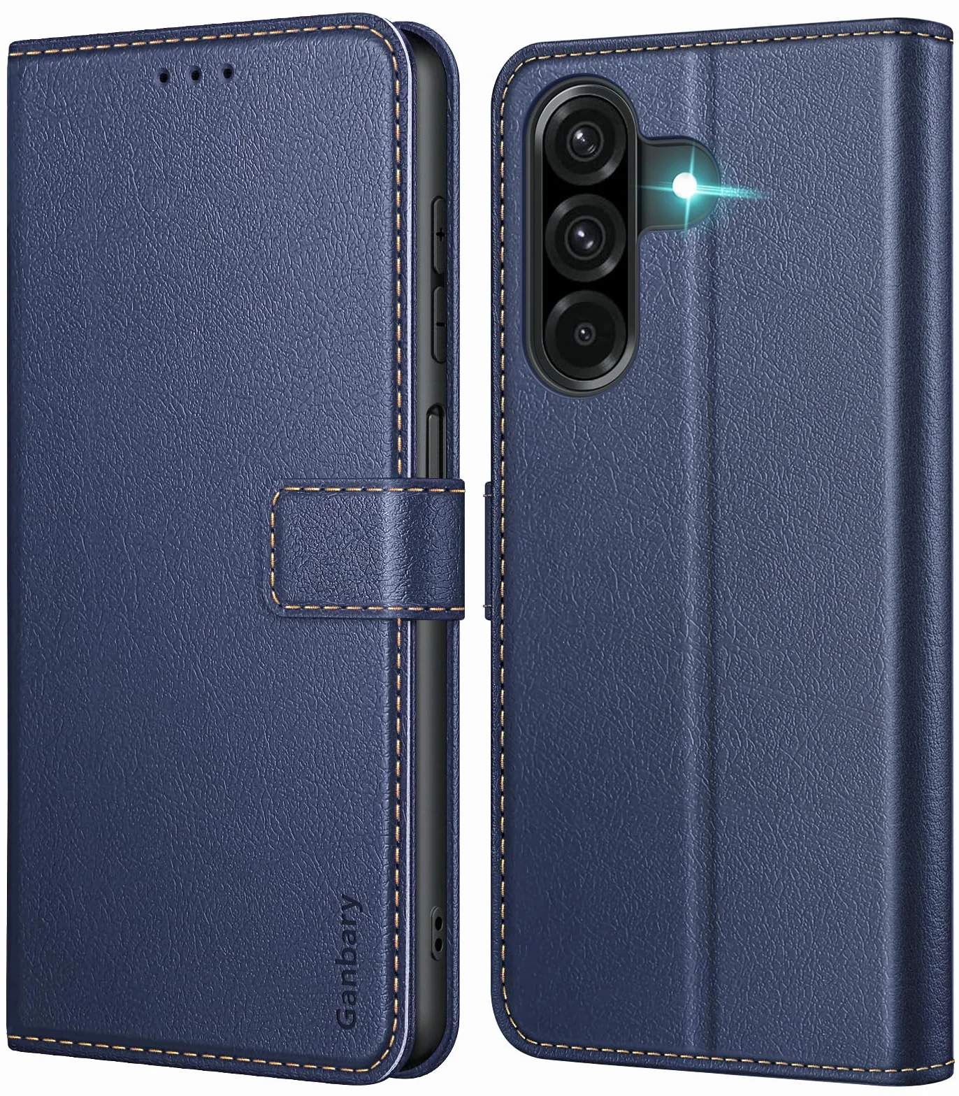 Ganbary etui do Samsung Galaxy A26 5G, wysokiej jakości z klapką ze skóry PU [pełna ochrona] [przegródki na karty] [podpórka], granatowe