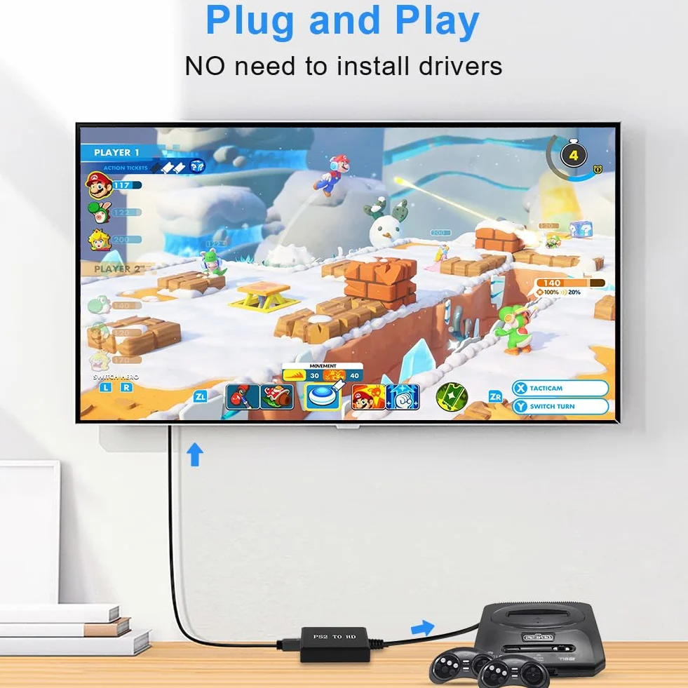 AXFEE Kabel adaptera PS2 na HDMI, adapter konwertera PS2/Slim PS2 na HDMI, kompatybilny z adapterem HDMI Playstation 2, audio i wideo