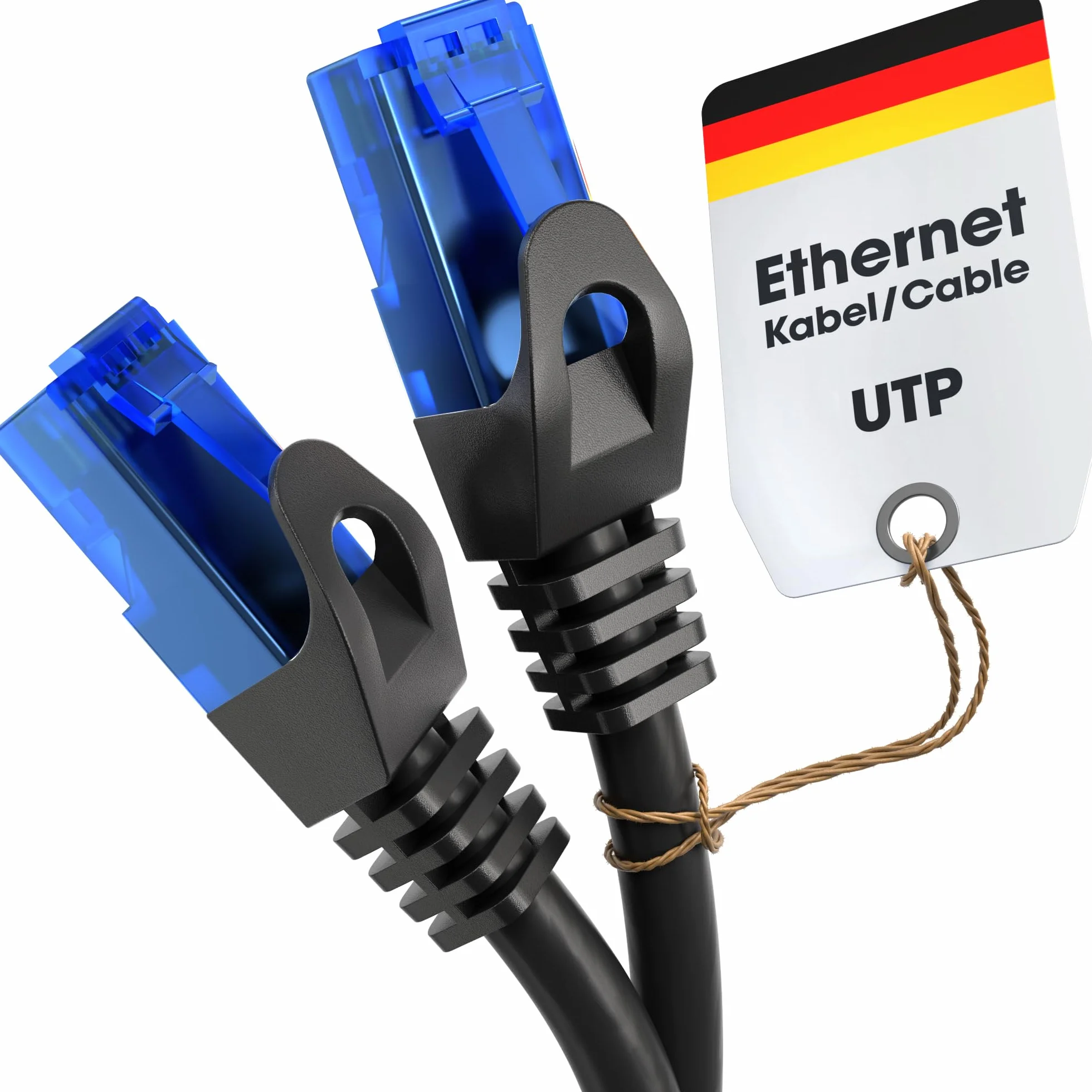 KabelDirekt – Kabel Sieciowy, Kabel Ethernet/LAN – 20m, dostępny w długościach od 0,25-30m (10 Gb/s, prędkość światłowodowa dla sieci gigabitowych, switch/router/modem z RJ45, czarny/niebieski)