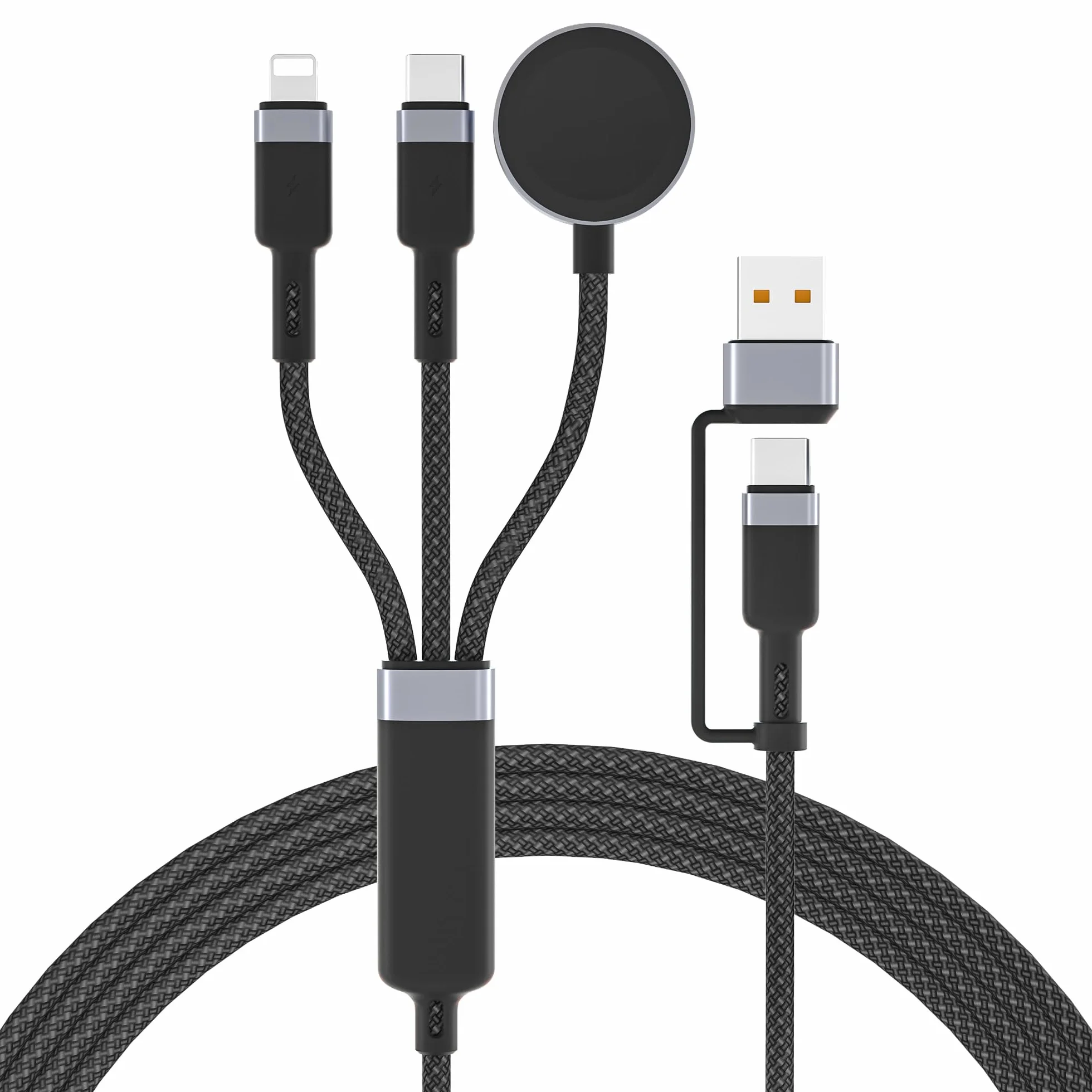 3 w 2 kabel ładowarki wielofunkcyjnej dla Apple Watch,2M szybkiego ładowania Apple Watch z ładowarką iWatch/kablem Lightning iPhone/kablem USB-C dla iWatch Ultra/SE/10/9/8/7/6,iPhone 16/15/14/13/12/11