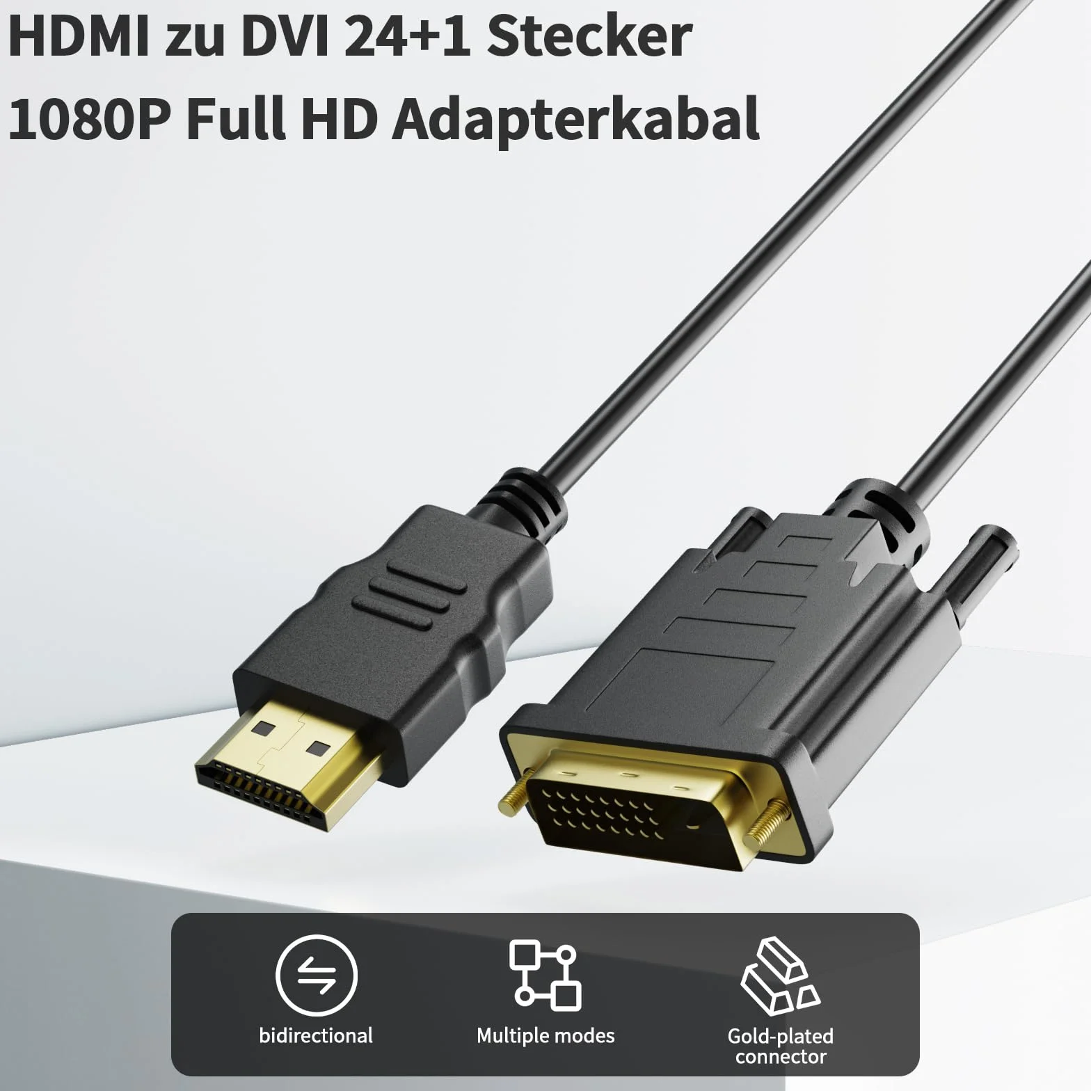 Kabel adaptera HDMI DVI, DVI-D 24 + 1 wtyczka na wtyk HDMI, konwerter HD 24+1, dwukierunkowy obsługuje projektor, laptop, telewizor, PC, odtwarzacz DVD (1 m)