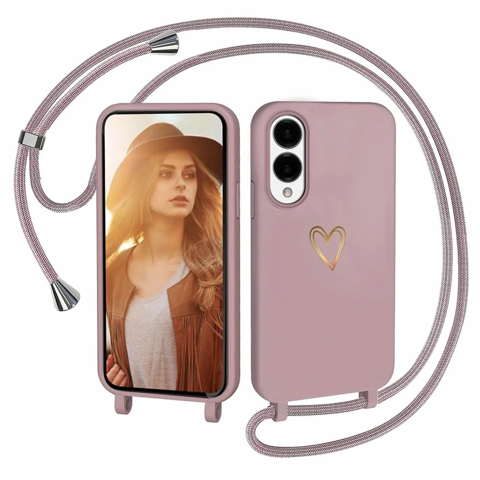 CaseLover Etui na telefon komórkowy Samsung Galaxy S25 Edge 5G, ze smyczką, wzór serca, silikonowe etui na telefon komórkowy ze zdejmowanym sznurkiem do zawieszenia, odporne na uderzenia, różowe