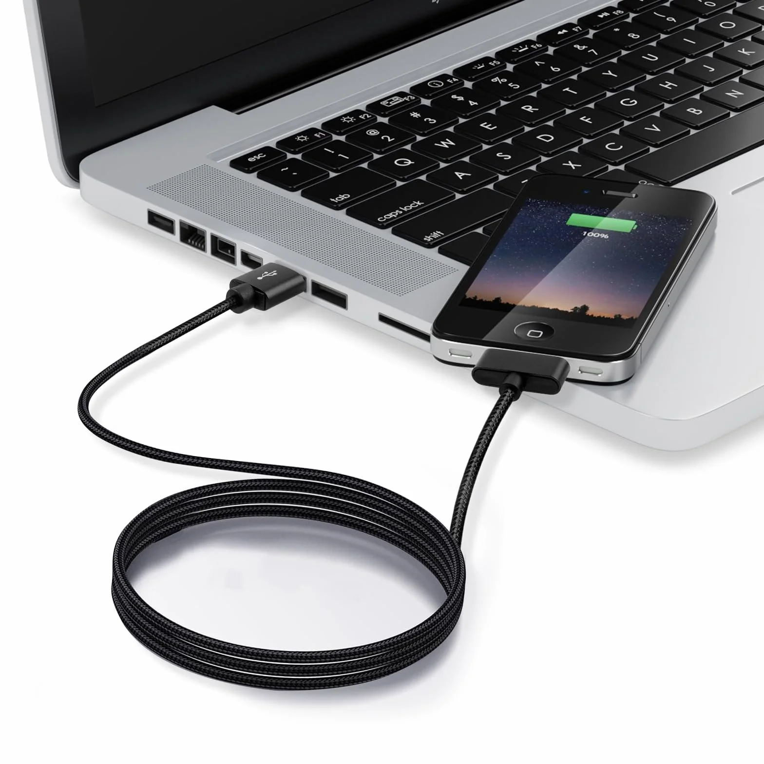 Kabel 30-pinowy o długości 200 cm, kompatybilny z iPhone 4s/4, iPhone 3G/3GS, iPad 1 2 3 i iPod, kabel USB do ładowania i synchronizacji, czarny