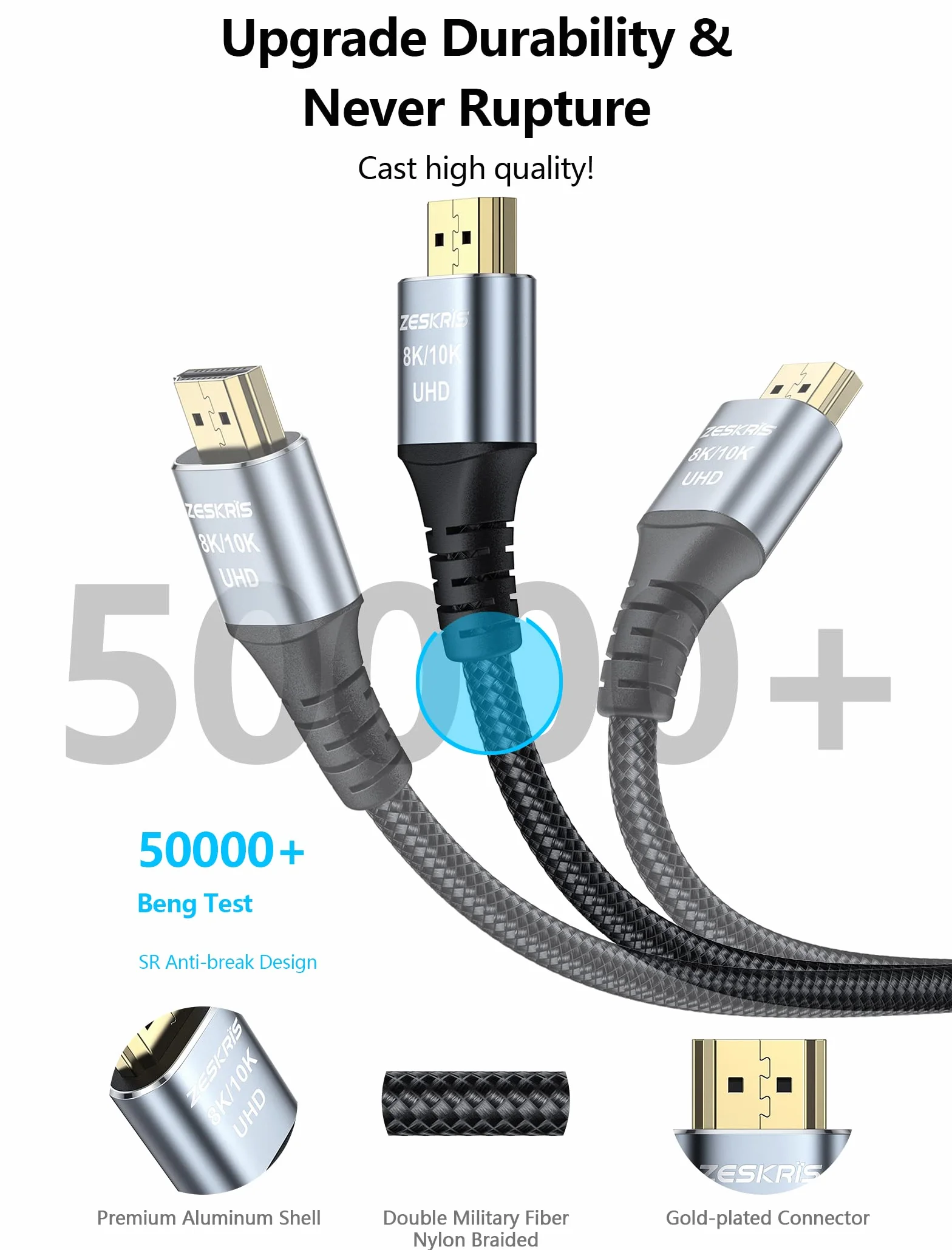 Kabel HDMI 2.1 2m, pleciony przewód 8K 48Gbps Ultra High Speed, 4K@120Hz 144Hz 8K@60Hz eARC HDR 10 HDCP 2.2 2.3 do najnowszych laptopów, monitorów, PS5, PS4, Xbox Series x/s, Switch, telewizorów 8K
