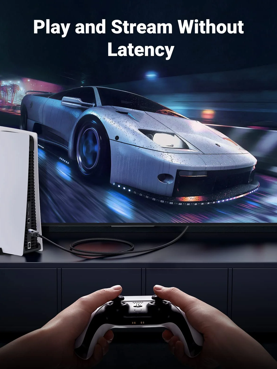 UGREEN Kabel Ethernet CAT 8 RJ45 w oplocie 40Gbps 2000MHz kompatybilny z Switch, Ps4, Ps5, Xbox One, routerem, Smart TV itp. (1M)