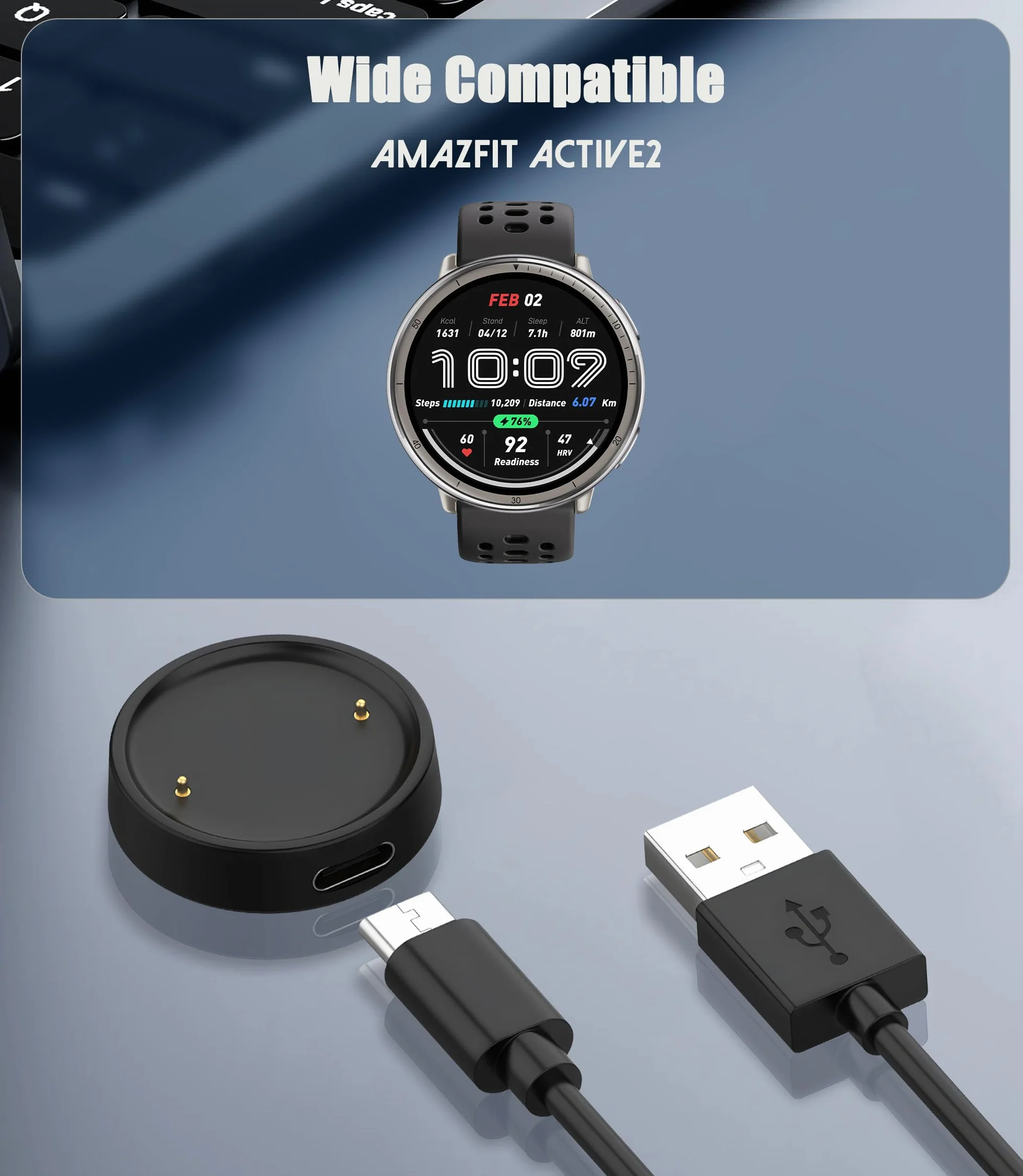 Ładowarka USB C, kompatybilna z Amaz fit Active 2 / Amaz fit Bip 6, kabel USB 100 cm, zamiennik kabla do ładowania stacji ładującej Amaz fit Active2, bip6, 2 szt., czarna