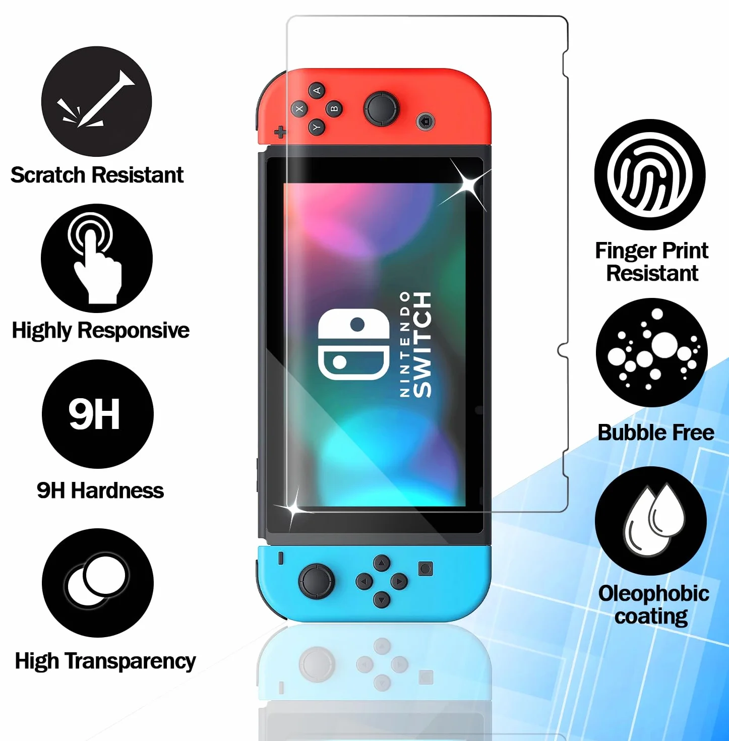 RKINC 2 sztuki, szkło pancerne, szkło ochronne do Nintendo Switch, pancerna folia ochronna na wyświetlacz HD, 0,33 mm, odporna na zarysowania, odpryski, bez pęcherzyków powietrza, 2 sztuki