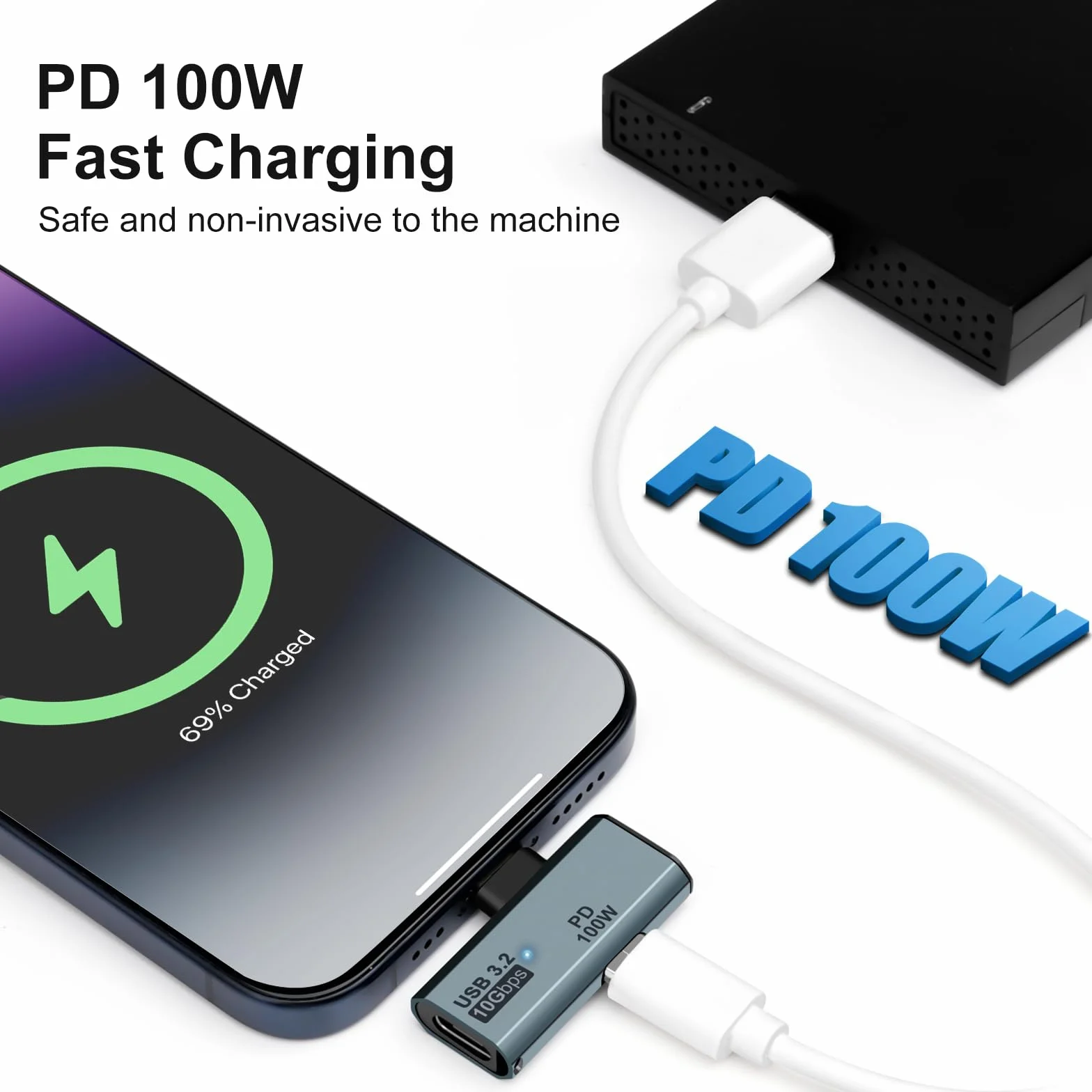 Adapter USB C OTG, typ C 100 W PD ładowanie na podwójny rozdzielacz USB C do iPhone'a 15 Pro Max, Google TV Chromecast 2020, MacBook, Samsung Galaxy S22/S23 (szary)