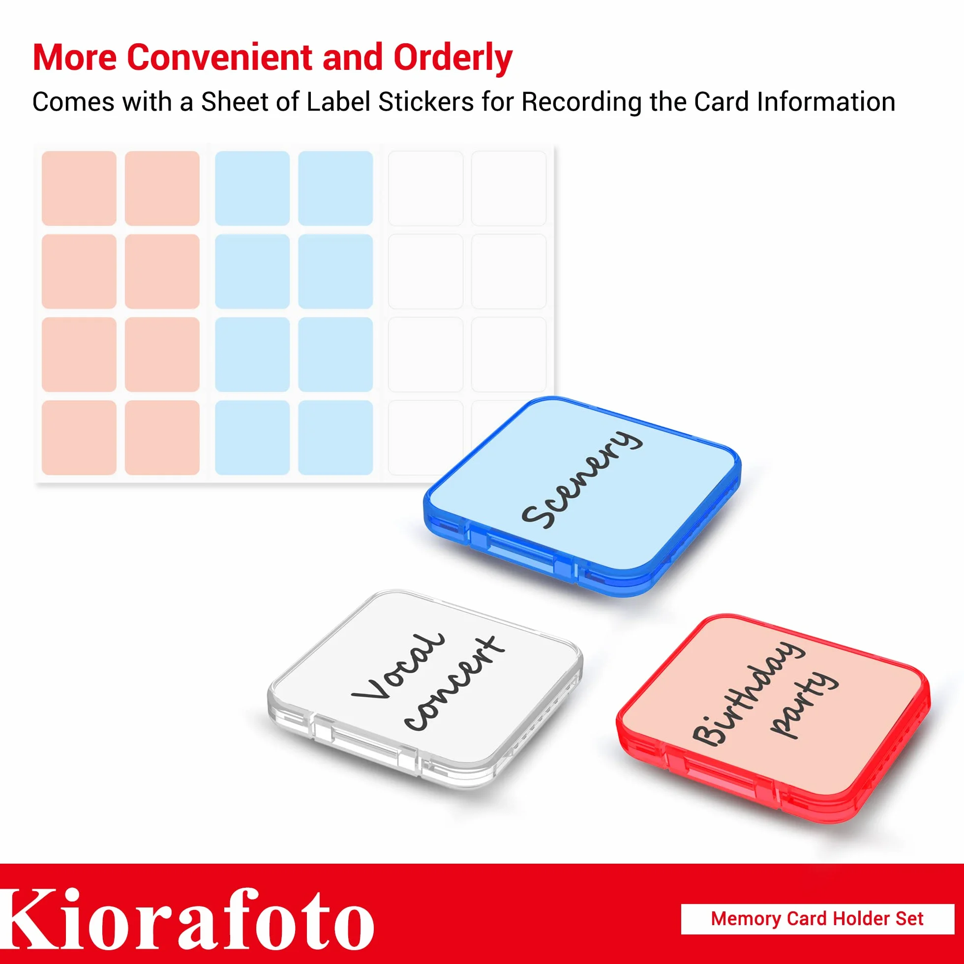 Kiorafoto Wielokolorowe przezroczyste plastikowe etui na karty SD na 24 karty SD SDXC SDHC, przezroczyste, standardowe etui na karty pamięci, pudełko na biżuterię, organizer do przechowywania z