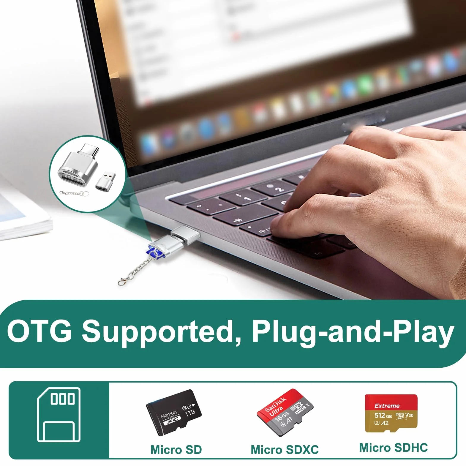 Czytnik kart Micro SD USB C OTG z adapterem USB, szybki transfer zdjęć i plików wideo