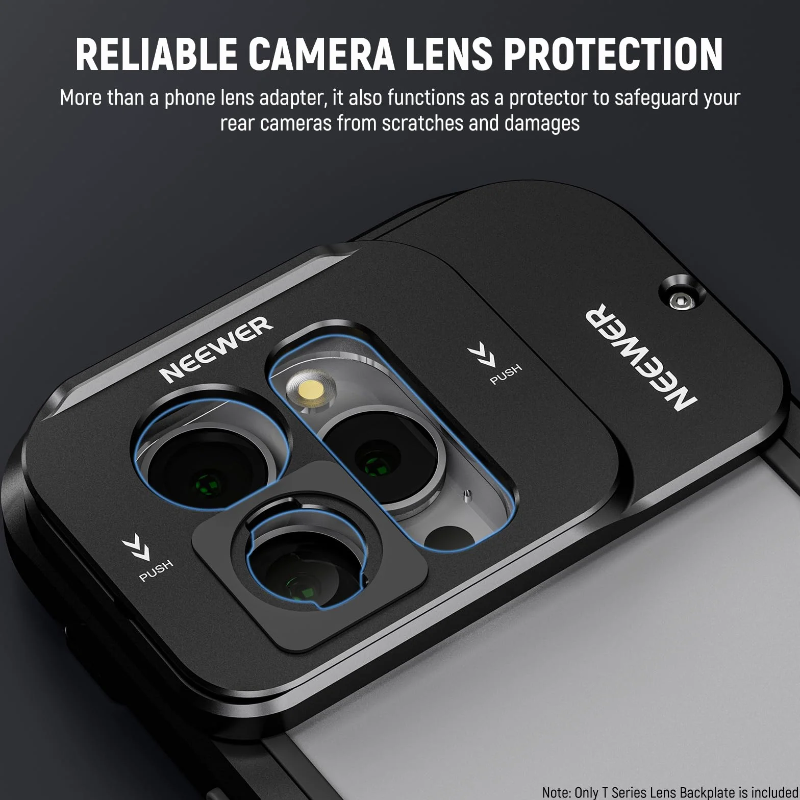 NEEWER Tylna płytka obiektywu serii T do iPhone'a 15 Pro i iPhone'a 15 Pro Max (PA023 i PA024), adapter do szybkiego montażu obiektywu do telefonu kompatybilny z mobilnymi obiektywami Moment T, PA034