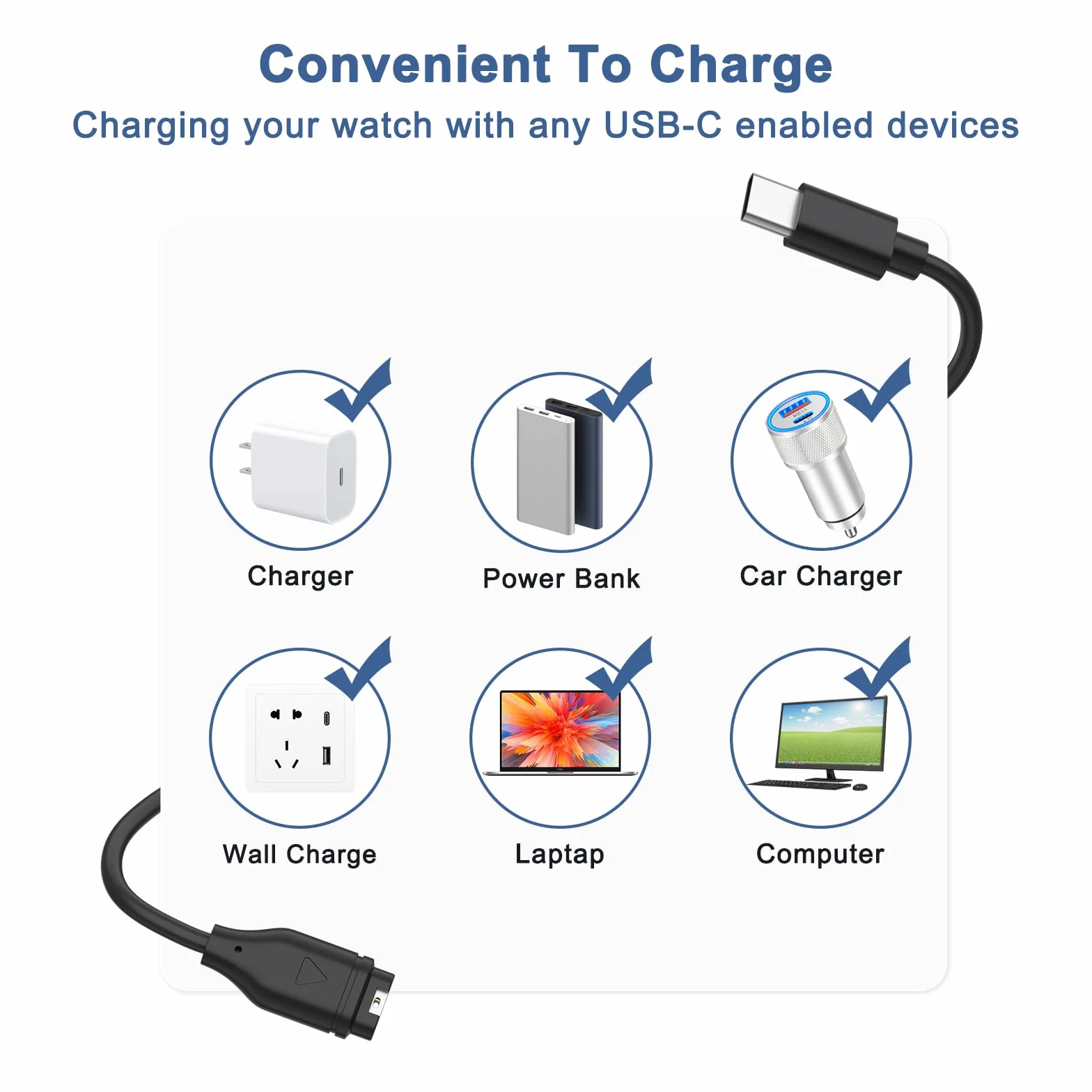 Kabel do ładowania Garmin Approach S10/S40/S60/S62 USB-C Stacja Ładowania Czarny