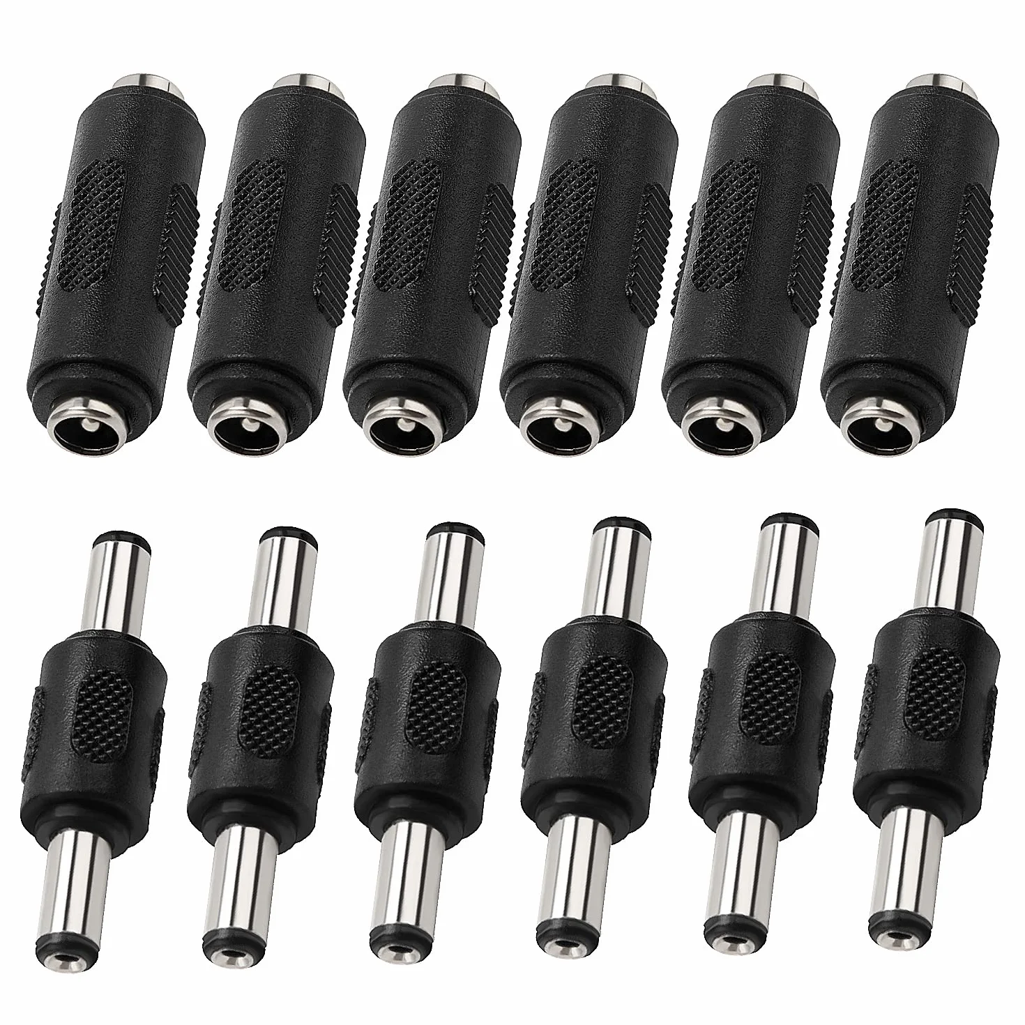 12 Sztuk 5.5x2.1 mm DC Łącznik Zasilania, KUOQIY DC Męski do Męski Złącza Wtykowego, 12V Żeński do Żeńskiego Złącza Jack, Przejściówka dla Kamery CCTV