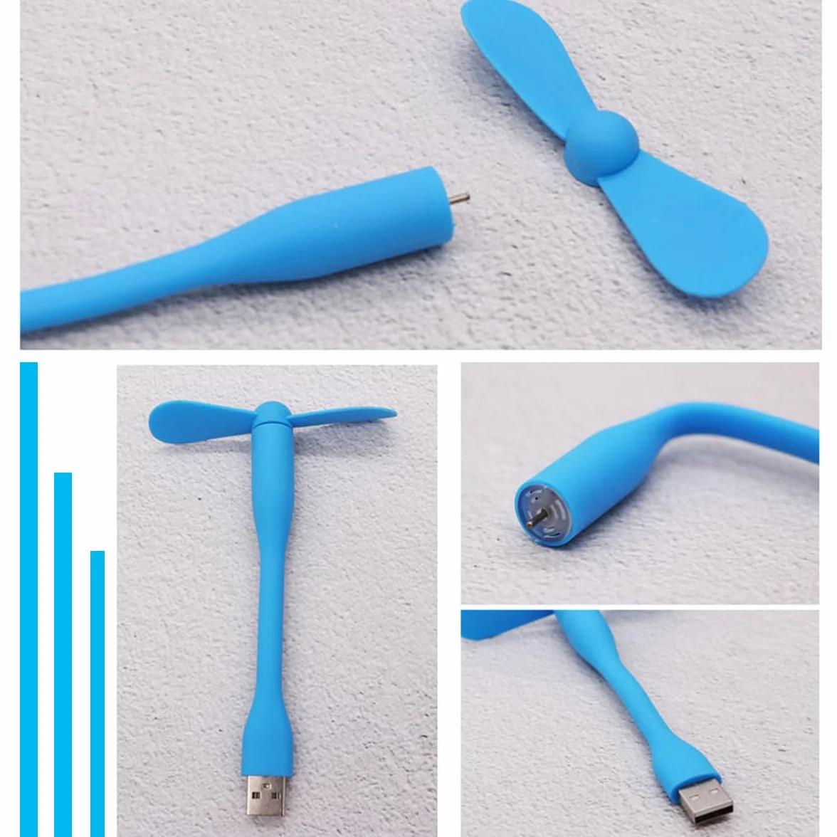 Cerioll mini wentylator USB 4 sztuki elastyczny do komputera notebooka powerbanku czarny biały różowy niebieski