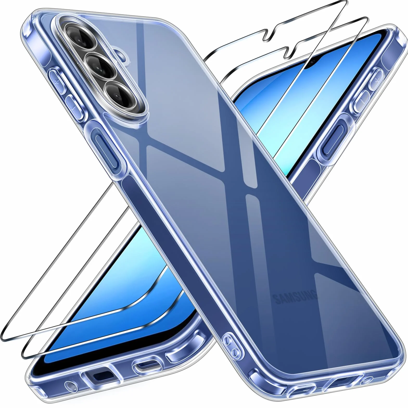 iVoler Przezroczyste, zapobiegające żółknięciu etui do Samsung Galaxy A17 4G / 5G z 2 sztukami szkła hartowanego, [Odporny na wstrząsy klasy wojskowej] HD przezroczysta cienka obudowa odporna na