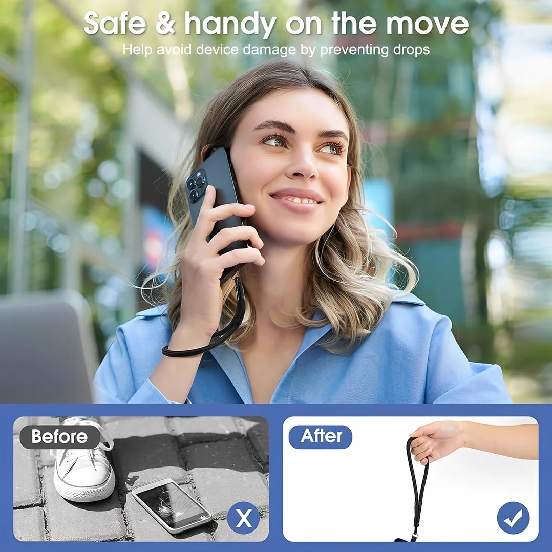 3 sztuki Smycz do telefonu komórkowego, uniwersalna regulowana smycz, krótki smycz, antykradzieżowa smycz, obrót o 360°, nieścieralne, łańcuszki do etui i nadgarstka do telefonu (czarny, biały